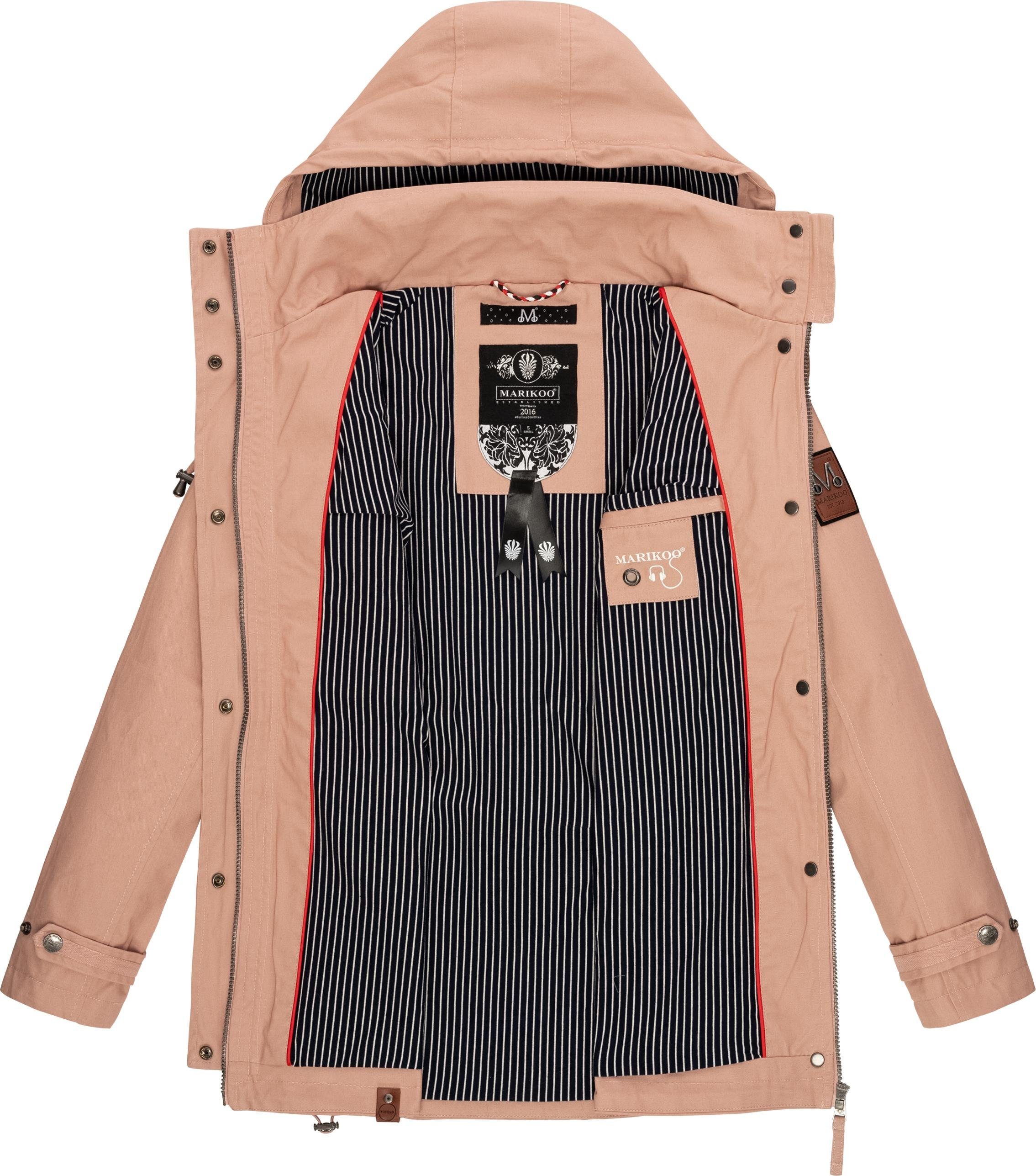 modische Übergangsjacke mit babyrosa großer Kapuze Nyokoo Baumwoll Marikoo Outdoorjacke