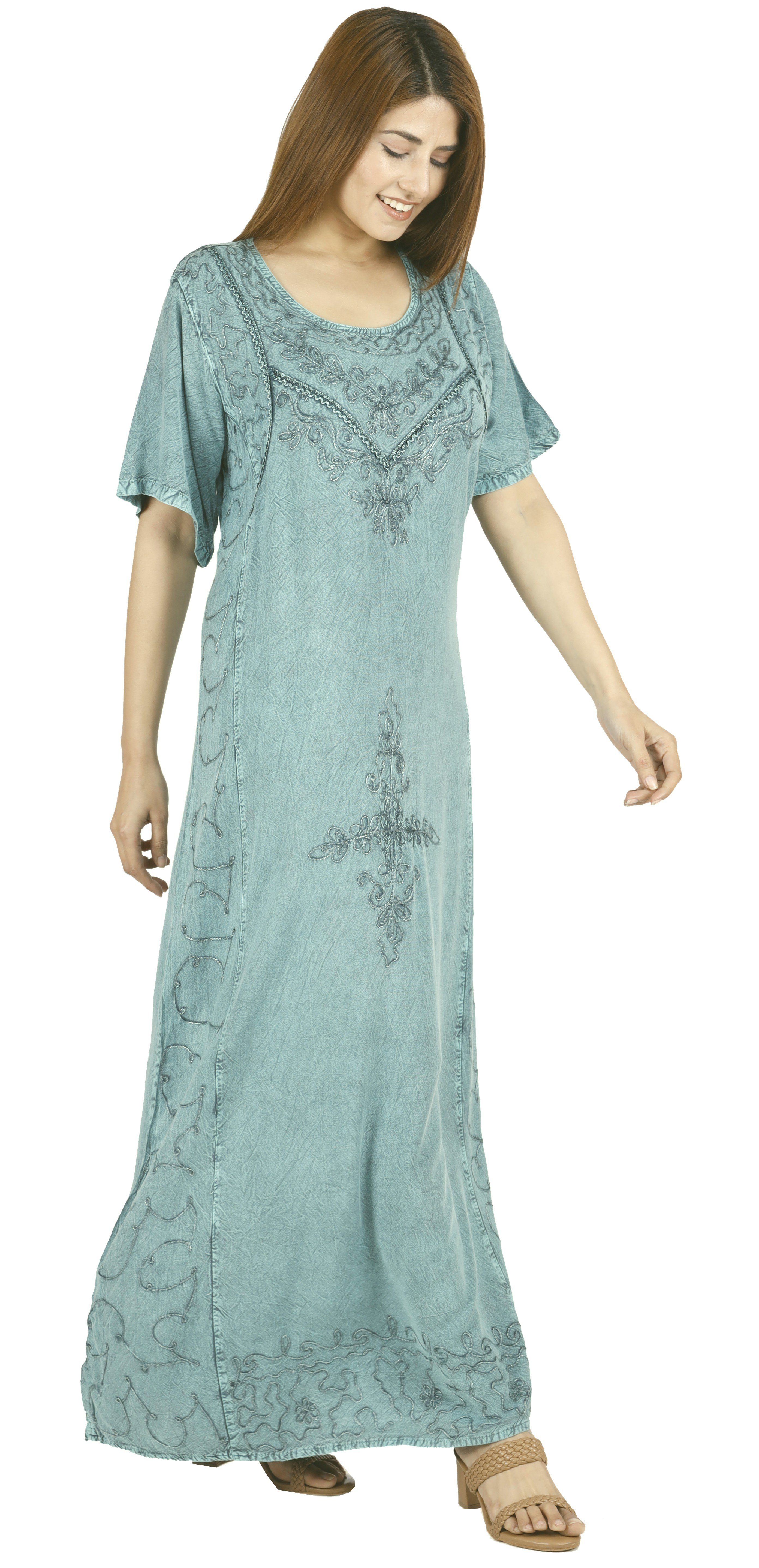 Guru-Shop Midikleid Bekleidung aqua/Design Boho Hippie.. indisches Sommerkleid, 11 Besticktes alternative
