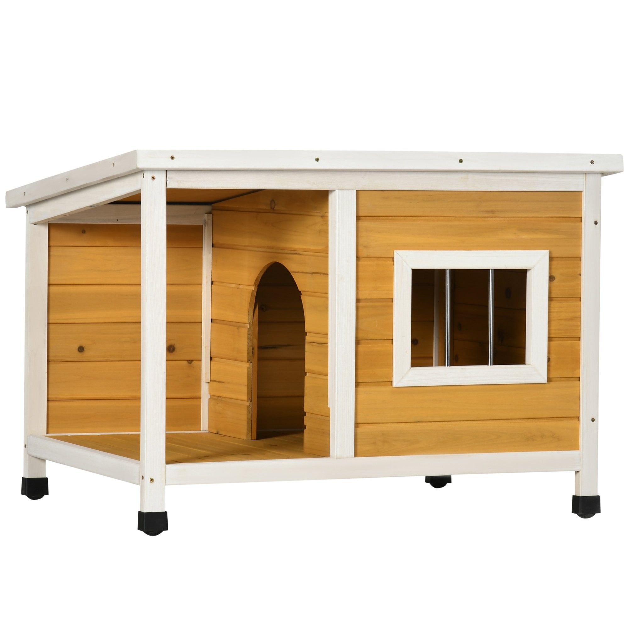 Hundehütte Hundehaus mit Terrasse und aufklappbarem Asphaltdach