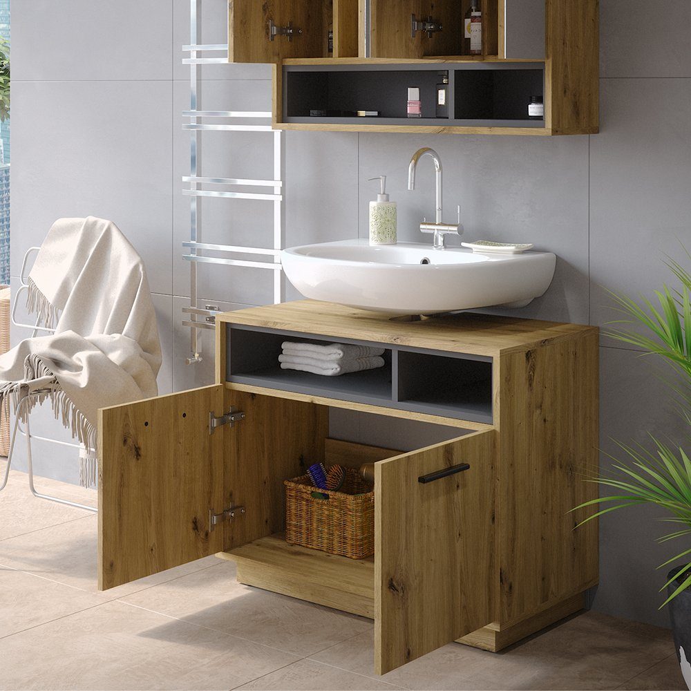 Vicco Waschbeckenunterschrank Beatrice, Eiche/Anthrazit, 80 x 64 cm (1-St) – Bild 5 von 5