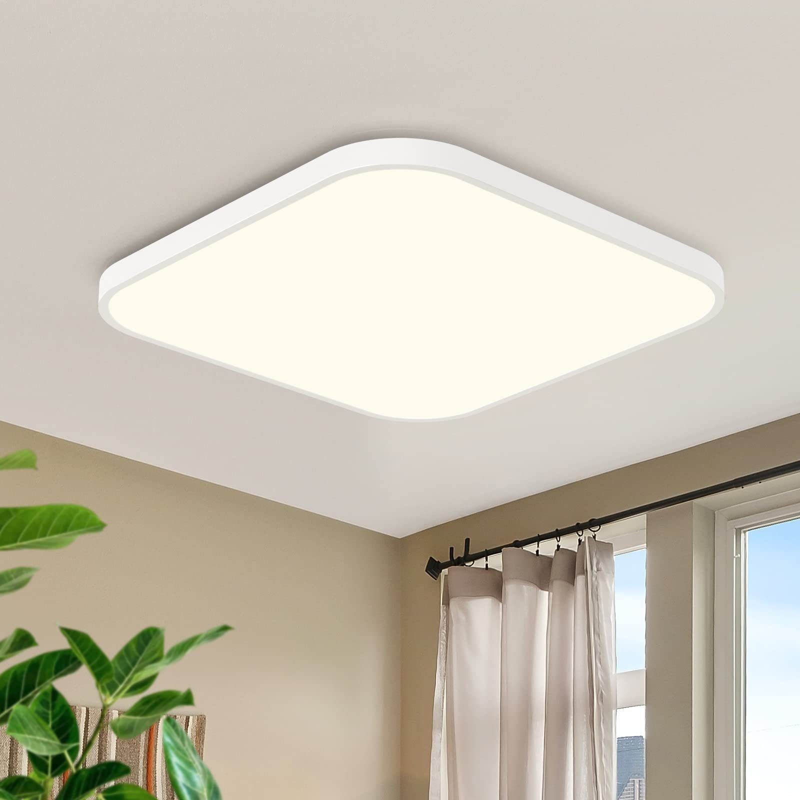 ZMH LED Deckenleuchte 27cm Quadratisch Flach IP44 19W Wohnzimmer Schlafzimmer, LED fest integriert, 4000k, Wasserdicht Schlafzimmerlampe Quadratisch Küchenlampe Weiß