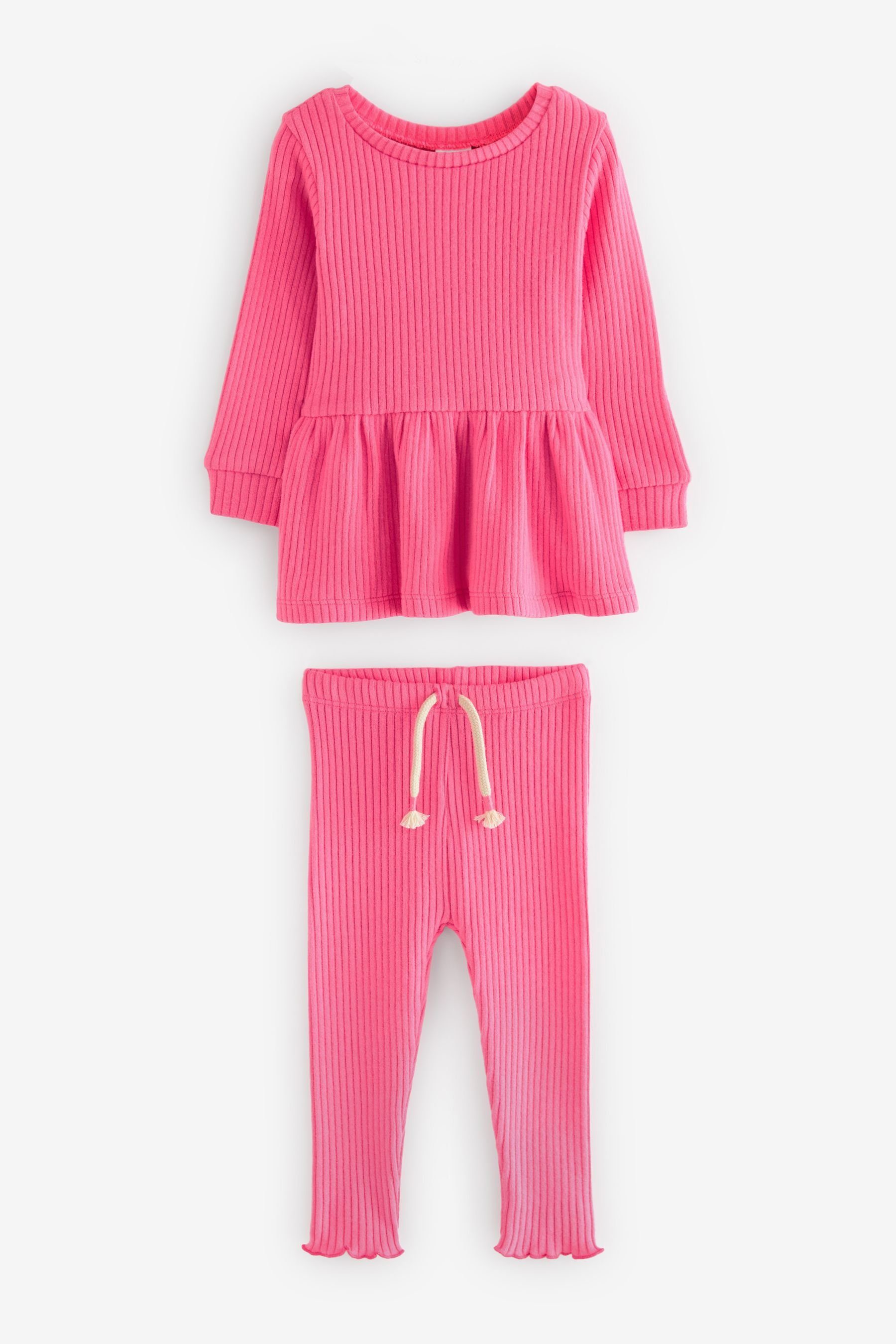 Next Shirt & Leggings Gestricktes Sweatshirt mit Schößchen und Leggings (2-tlg) Bright Pink