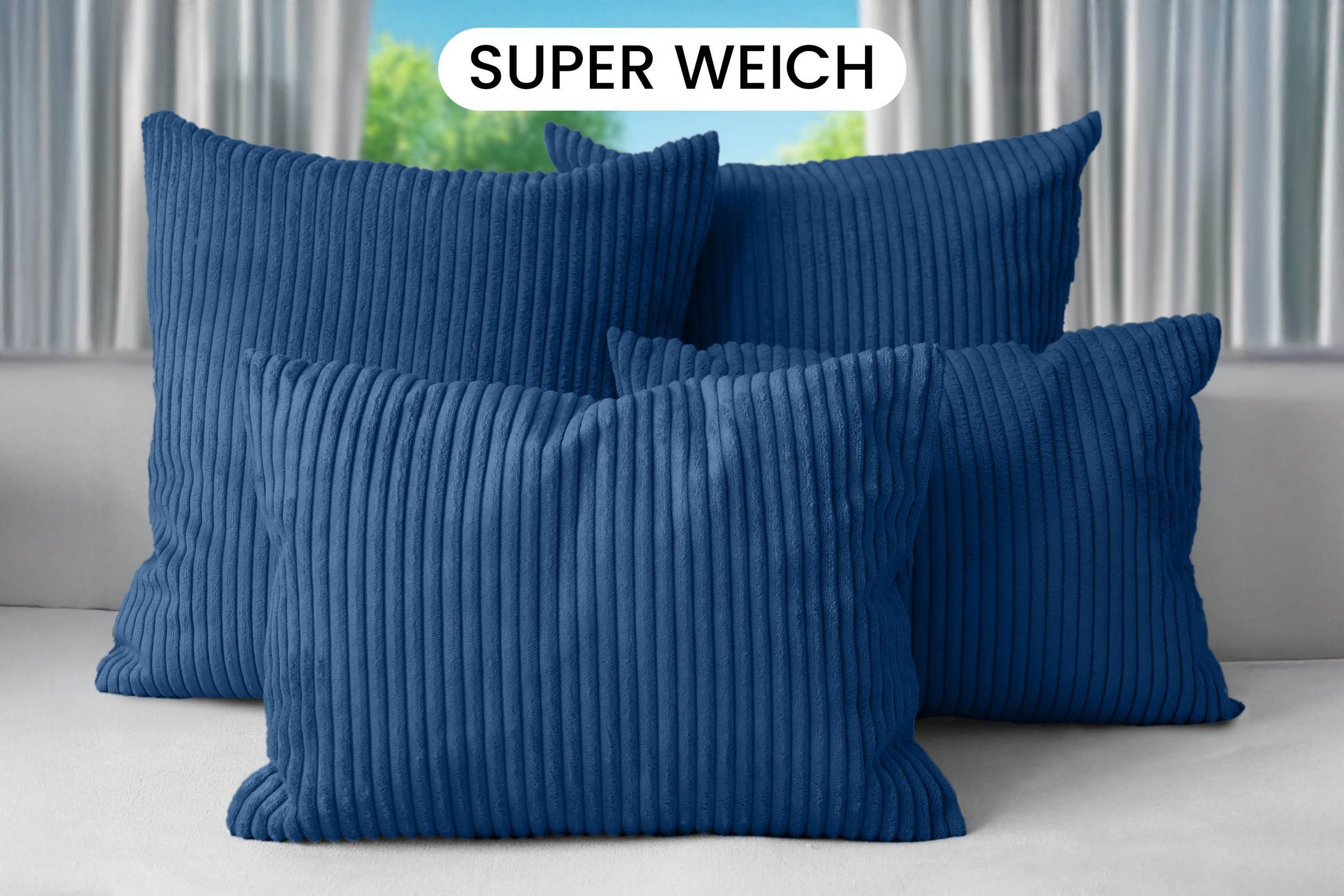 Amilian Dekokissen Sofakissen Cord-Optik 4er Set mit Füllung 2x 40x40 + 2x 35x45 cm, mit Füllung, Hotelverschluss, formstabil – Bild 2 von 5