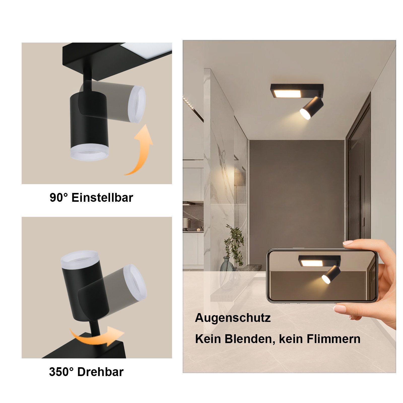 Nettlife Deckenstrahler Schwarz Schlafzimmer LED Deckenleuchte günstig online kaufen