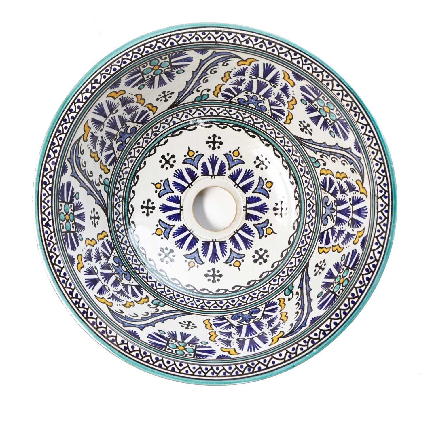 Casa Moro Waschbecken Marokkanisches Keramik-Waschbecken Fes88 Ø 35 cm rund bunt handbemalt (Kunsthandwerk), Marokkanisches Handwaschbecken für Küche Badezimmer, WB35288