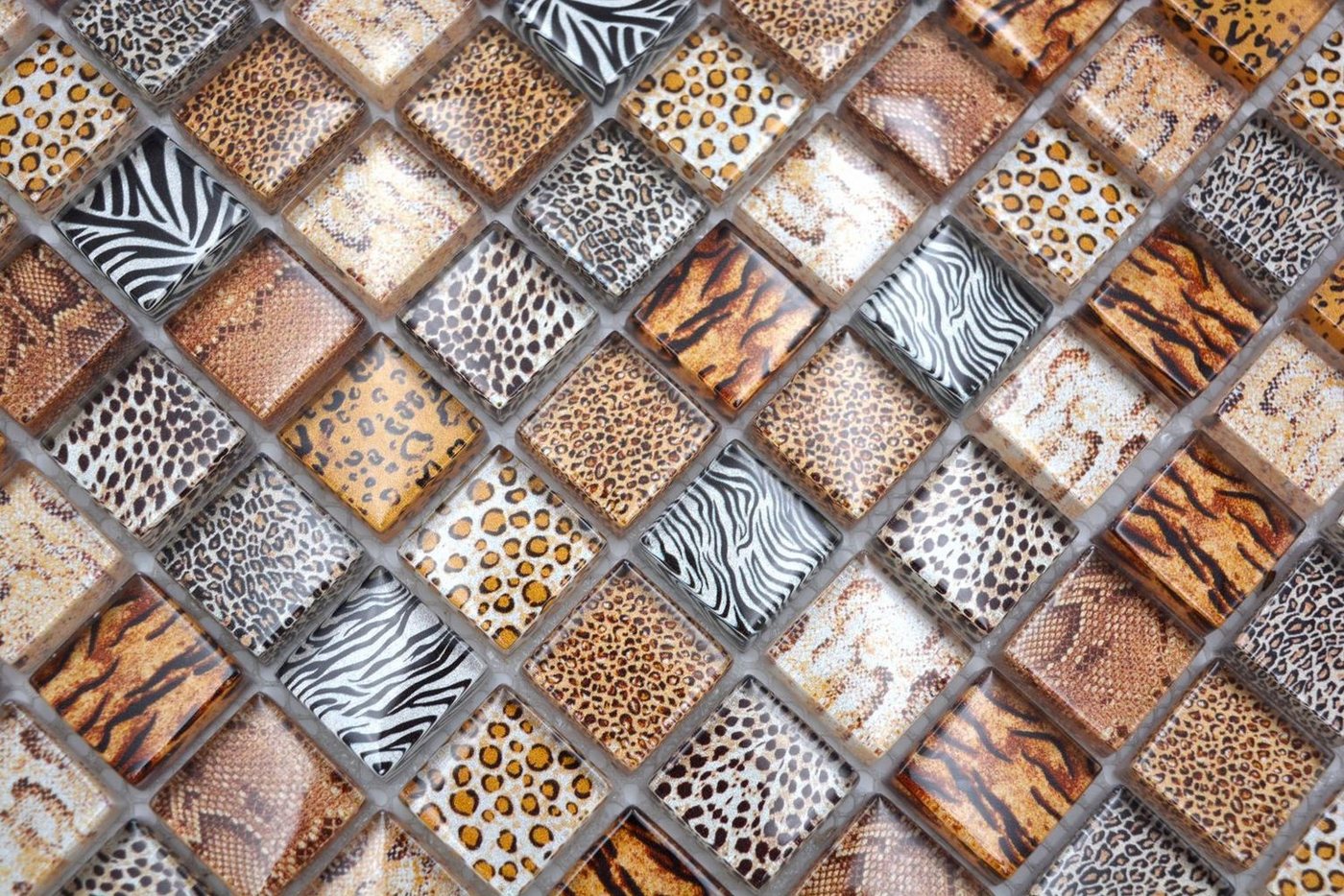 Thumbnail - Mosani Mosaikfliesen Glasmosaik Mosaikfliese hellbraun glänzend Safari