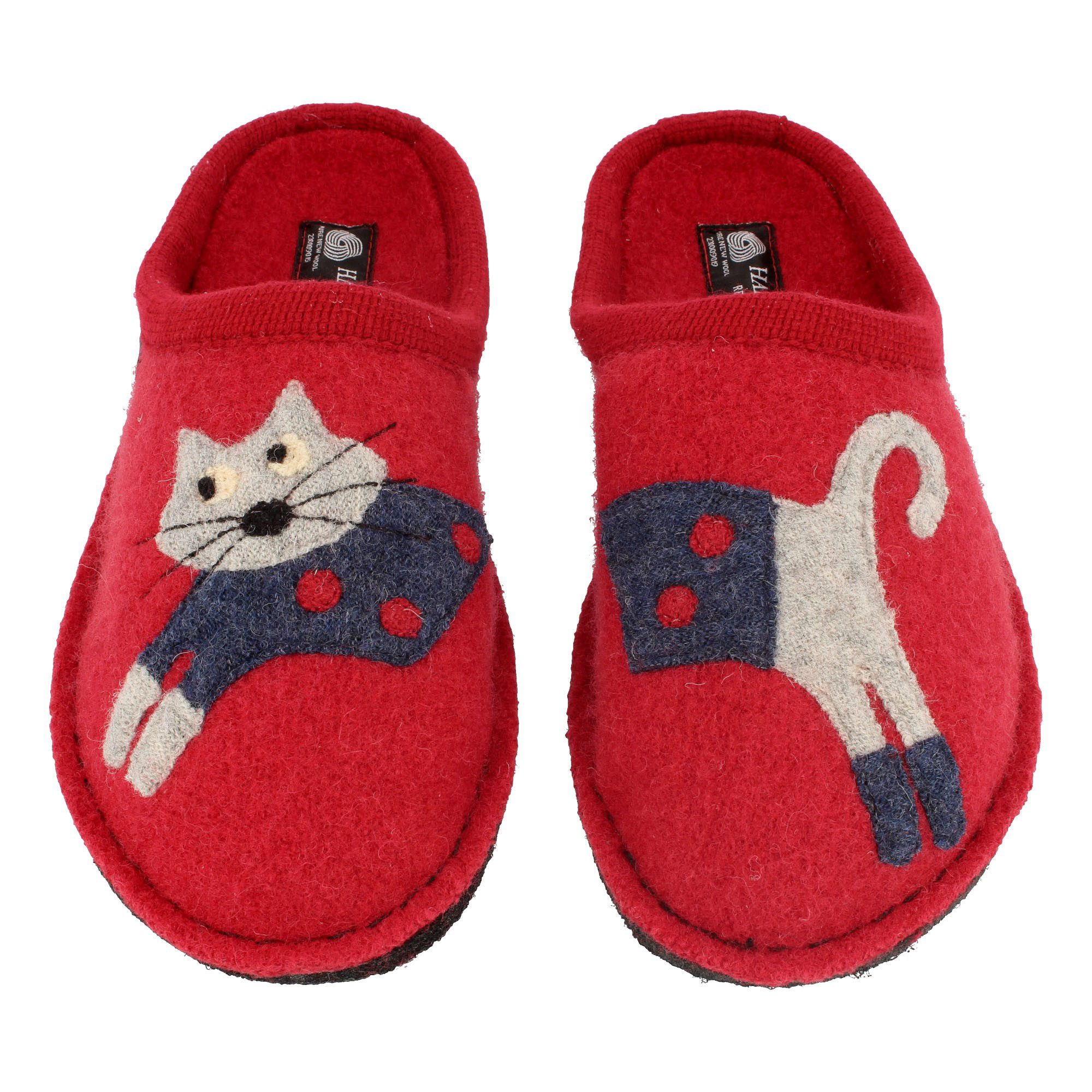 Haflinger Flair Cucho Pantoffeln gewalkter aus Wolle Katze Unisex Hausschuh