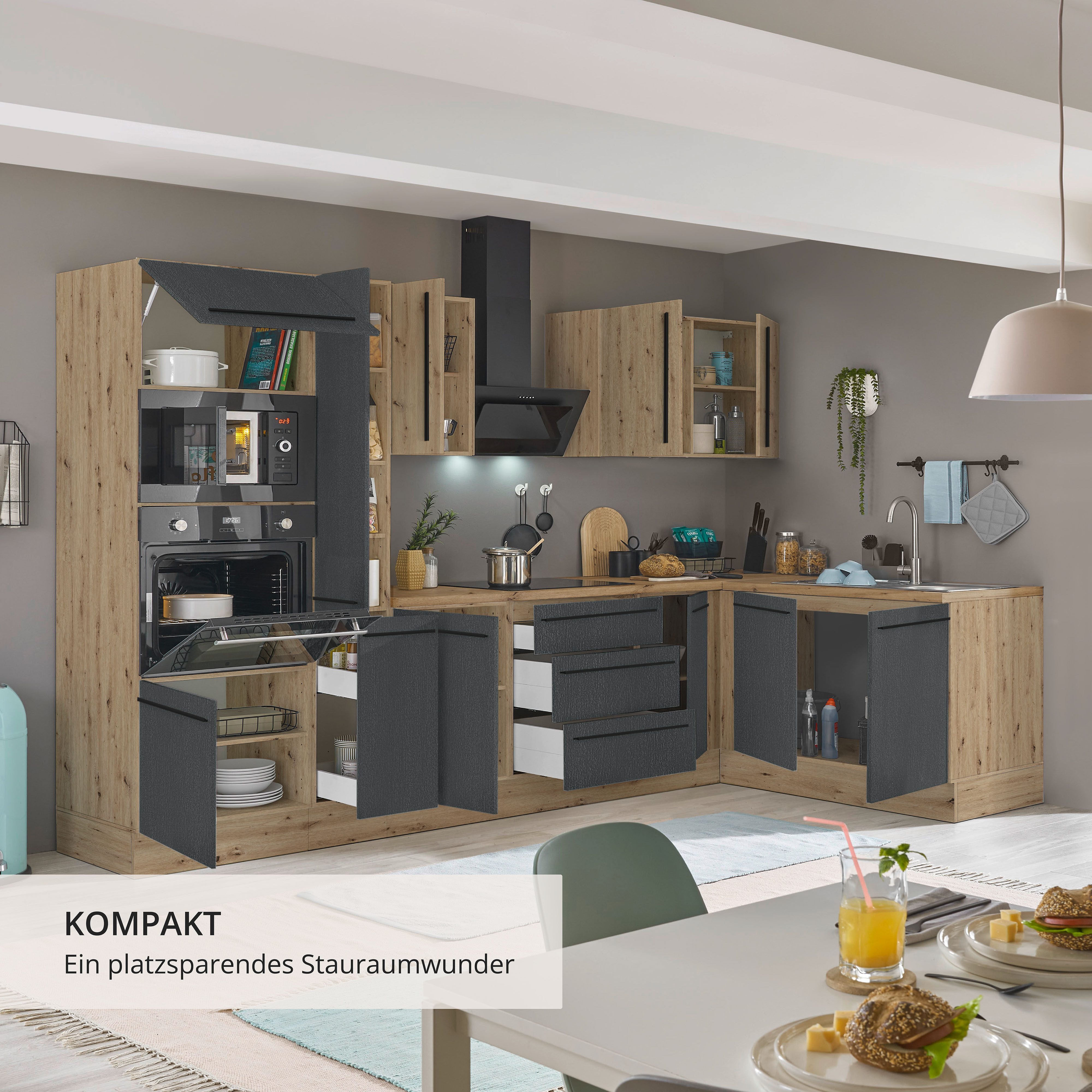 KOCHSTATION Winkelküche Florida, Stellbreite 300x165 cm, wahlweise mit E-Geräten, mit Softclose für Türen und Schubkästen