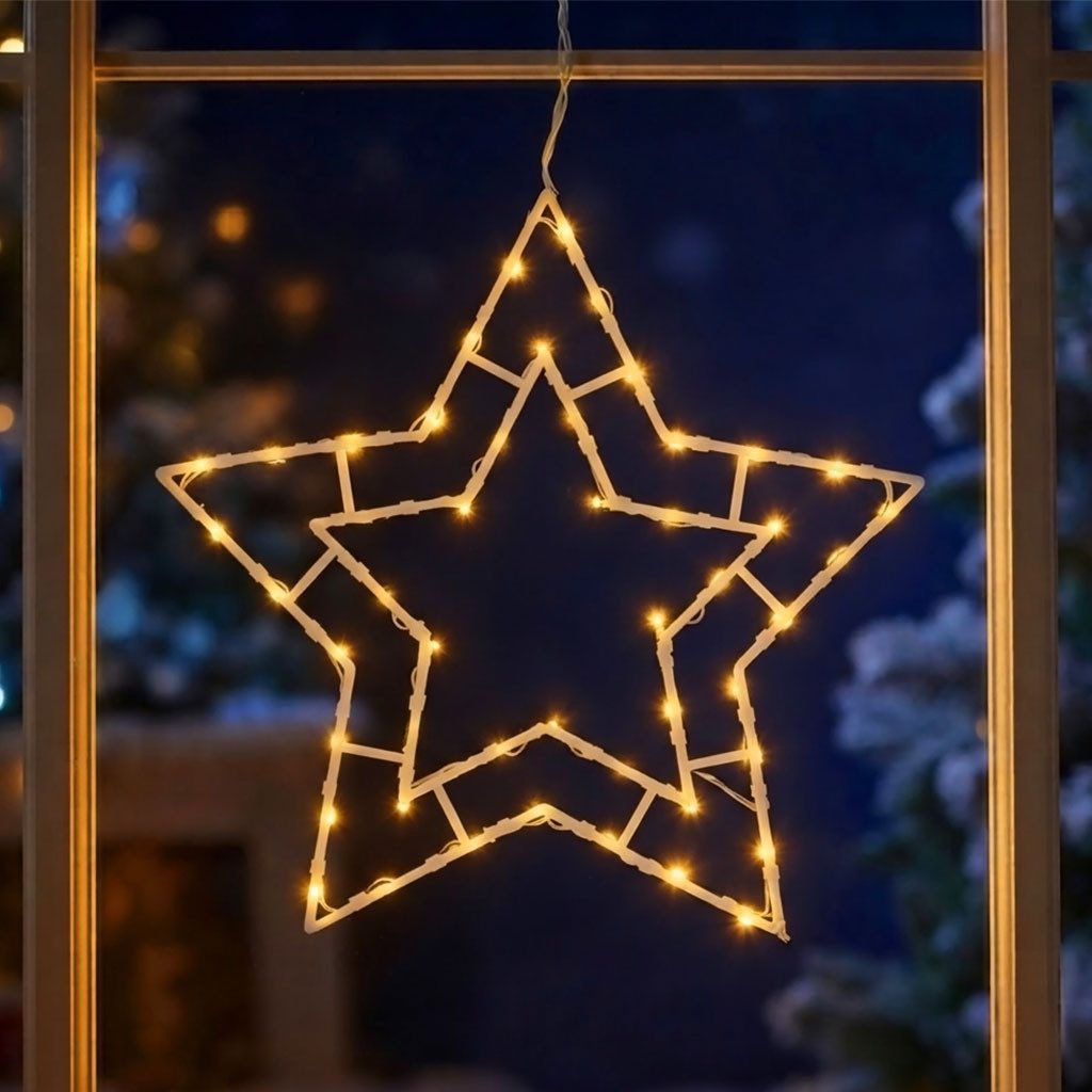 Spetebo LED Fensterbild XL LED Fenster Silhouette Stern mit Timer, Dual-Timer, LED fest verbaut, warm weiß, Deko Weihnachts Beleuchtung Fensterbild Batterie betrieben