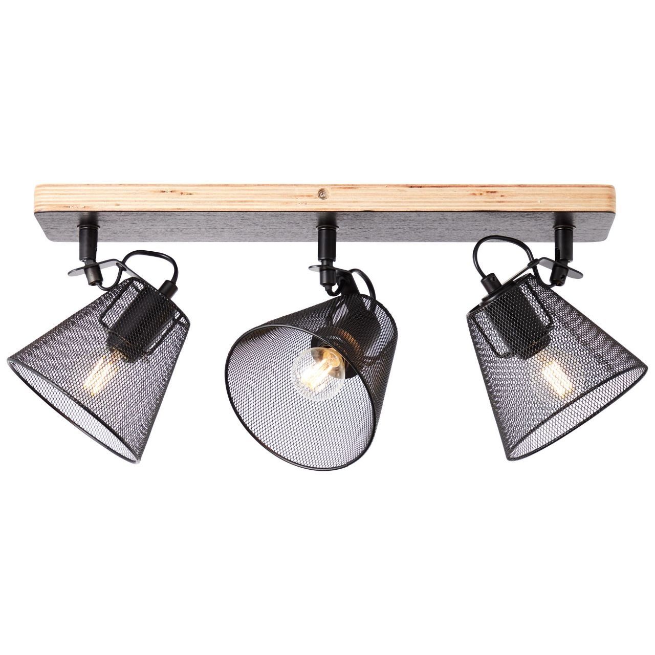 Metall/Holz, Whole 3x Lampe, Whole, Brilliant schwarz/holzfarbend, Spotbalken 3flg D45 Deckenleuchte