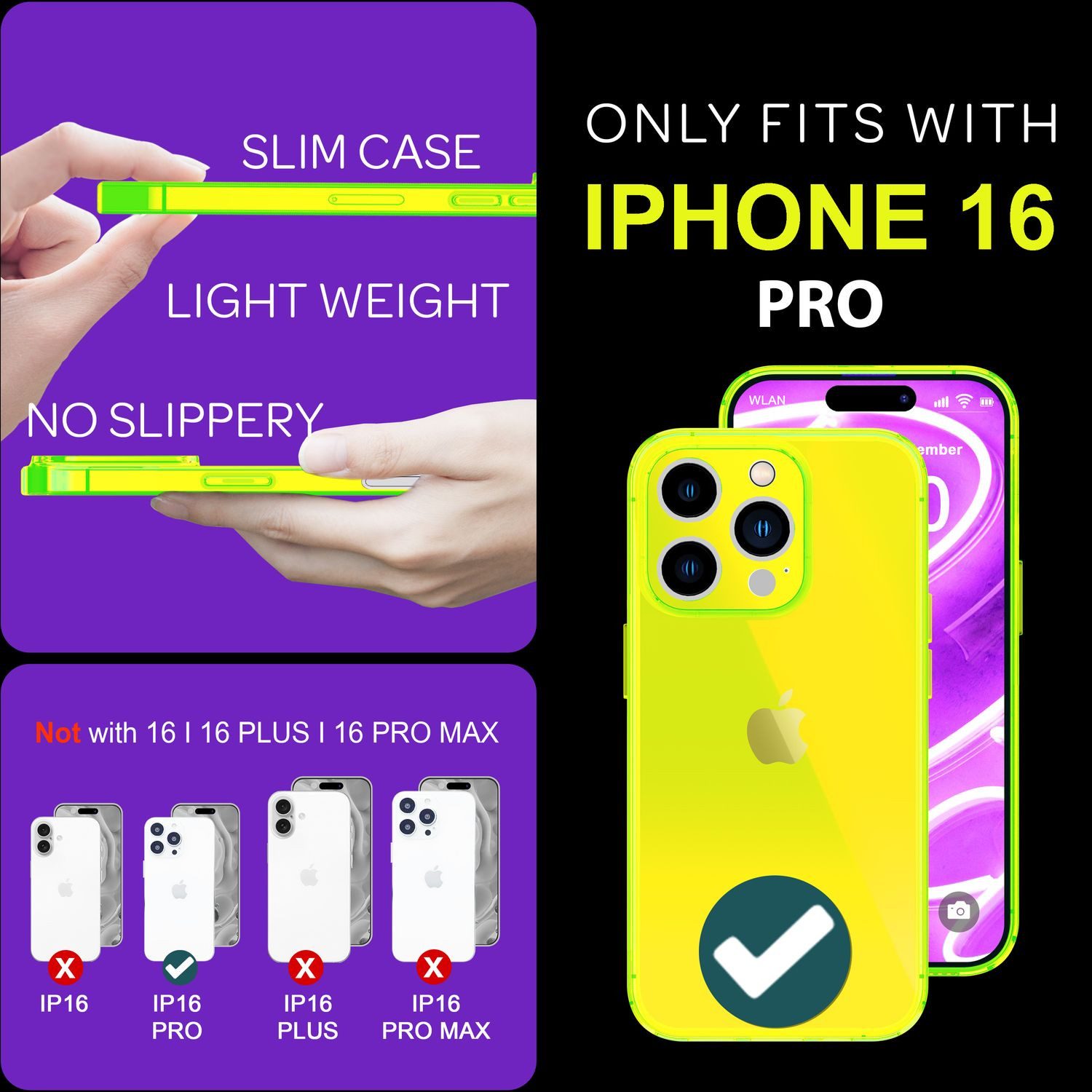 Nalia Smartphone-Hülle Apple iPhone 16 Pro 16 cm (6,3 Zoll), Klare Neon Silikon Hülle / Bunt / Durchsichtig Transparent / Slim Case – Bild 4 von 5