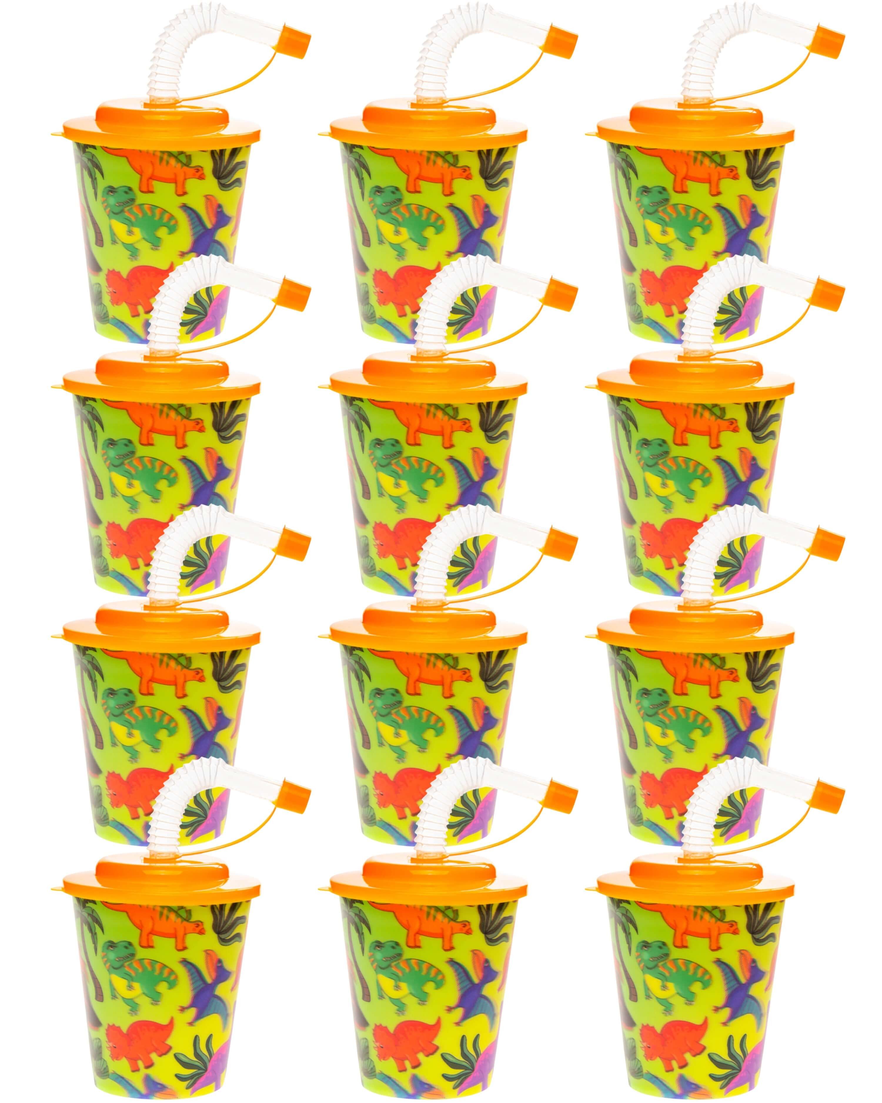 LG-Imports Kinderbecher Kinder Trinkbecher – 250 ml – 12 Stück – Mit Motiv, Deckel & Strohhalm, 12-tlg., Kunststoff