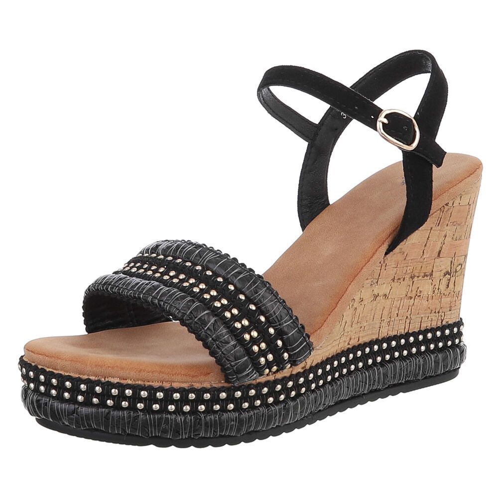 Ital-Design Elegante Wedge-Sandalen mit Kunstleder und Kork-Sohle Plateausandaletten (89372872) Keilabsatz/Wedge Keilsandaletten in Schwarz