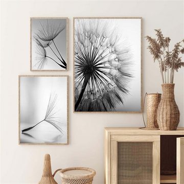 KIKI Wandbild 3er Set Design-Poster Wandbilder, Pusteblume Ohne Rahmen Wandbild, (3 St)