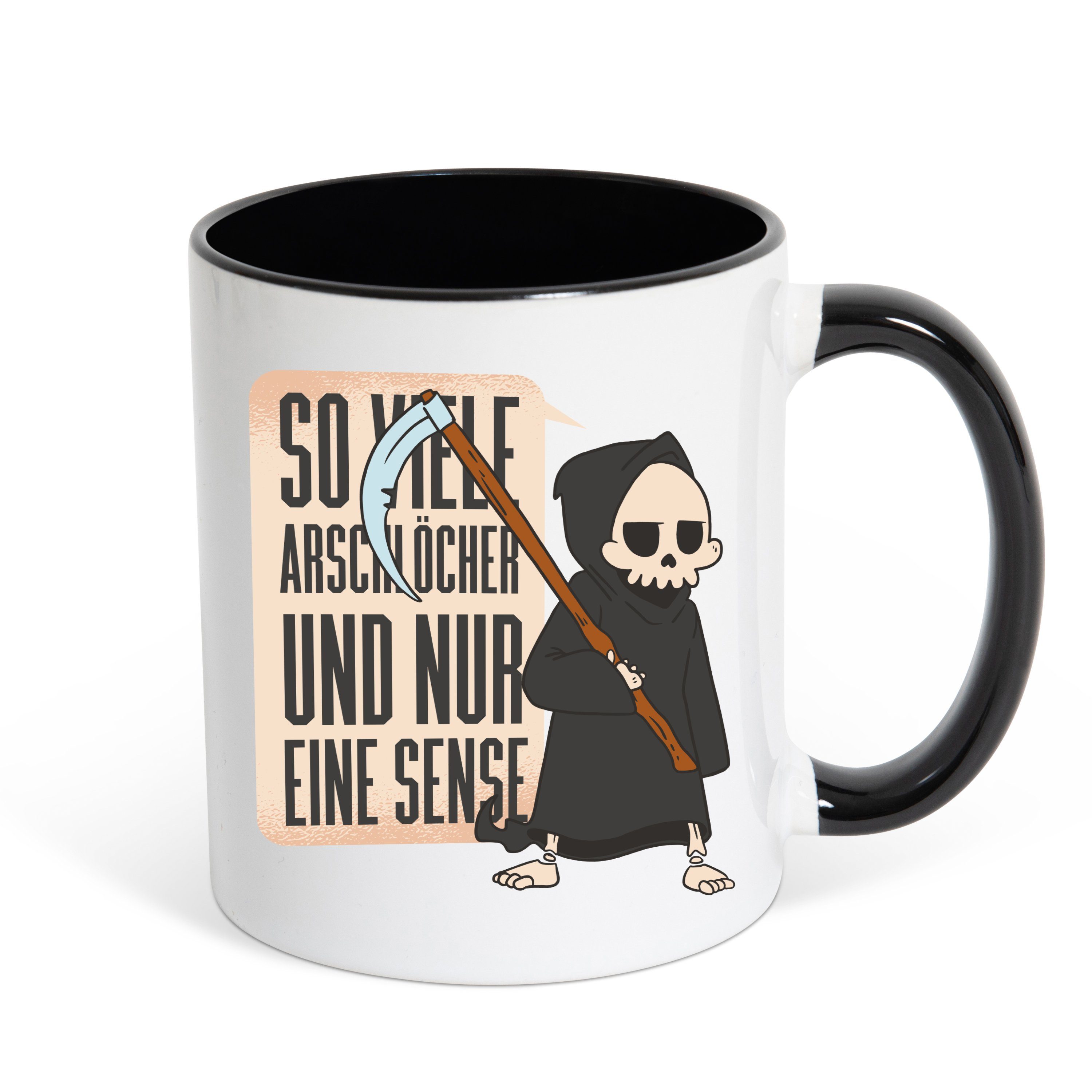 Youth Designz Tasse Nur eine Sense Kaffeetasse Geschenk mit lustigem Spruch, Keramik, mit Skelett Print Weiss/Schwarz