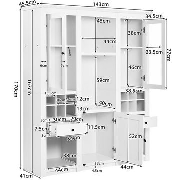 Fangqi Standvitrine 7 farbige LED Lichtvitrine, Stauraumvitrine, Wohnzimmerschrank (LED-Leuchten mit 7 Farben)