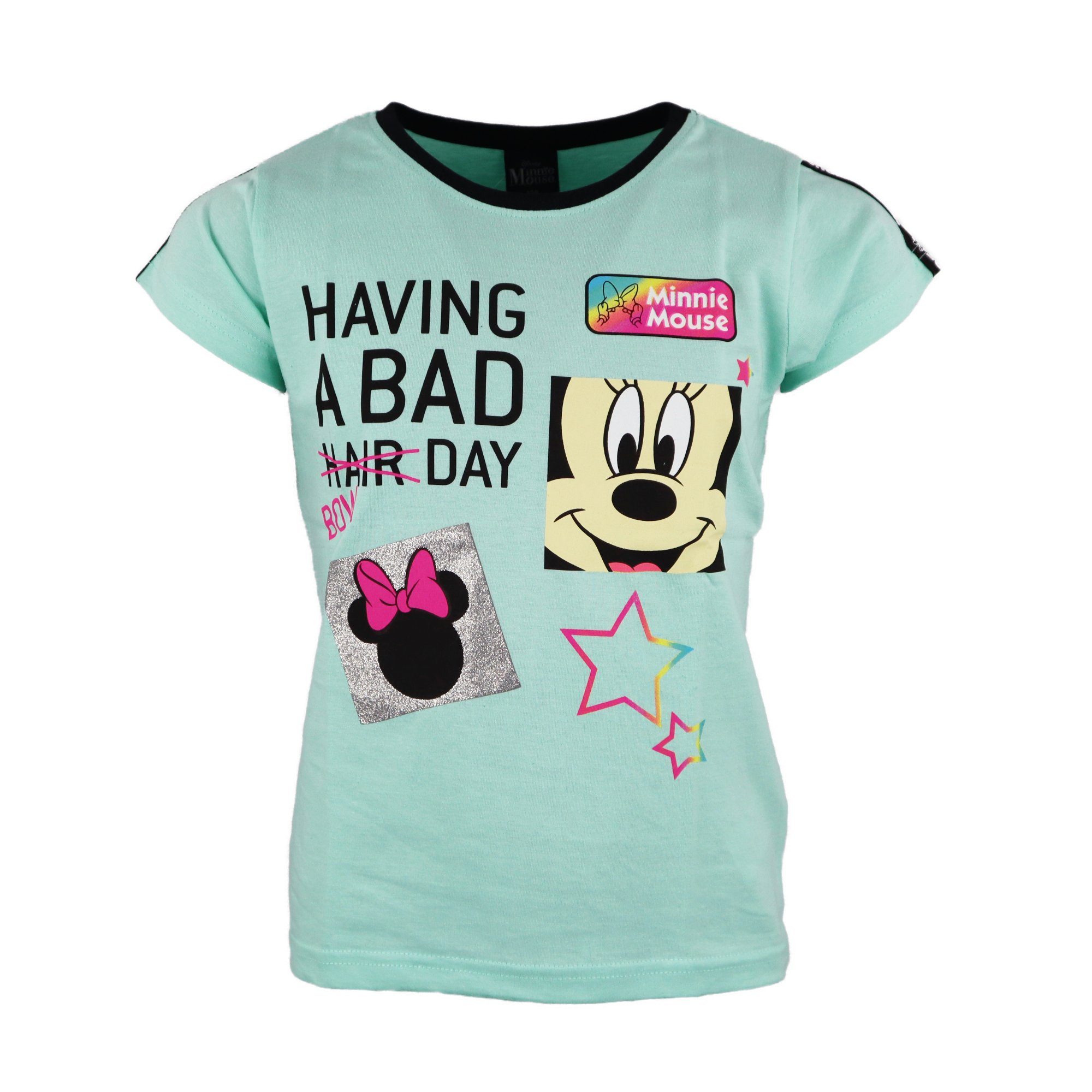Minnie Kinder Grün bis T-Shirt 134, Minnie Disney Maus Rosa, 100% Gr. 104 Mädchen Baumwolle, Mouse Print-Shirt