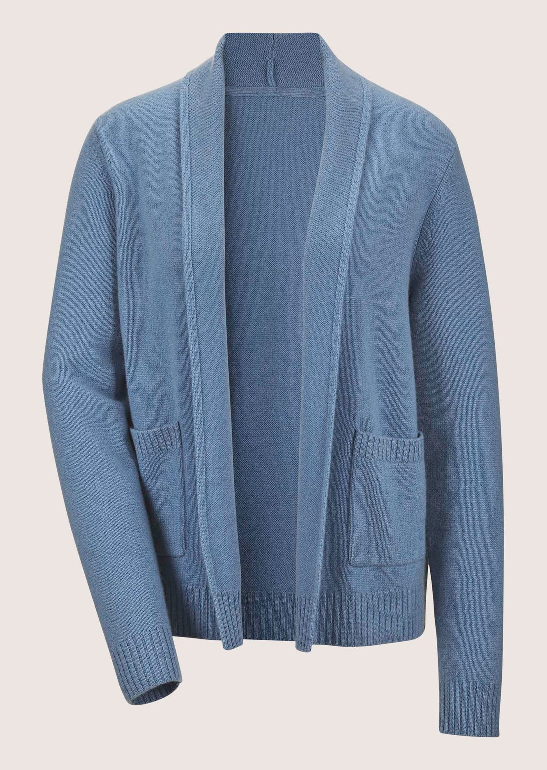Strickjacke Verkürzte Schurwolljacke mit Stehkragen