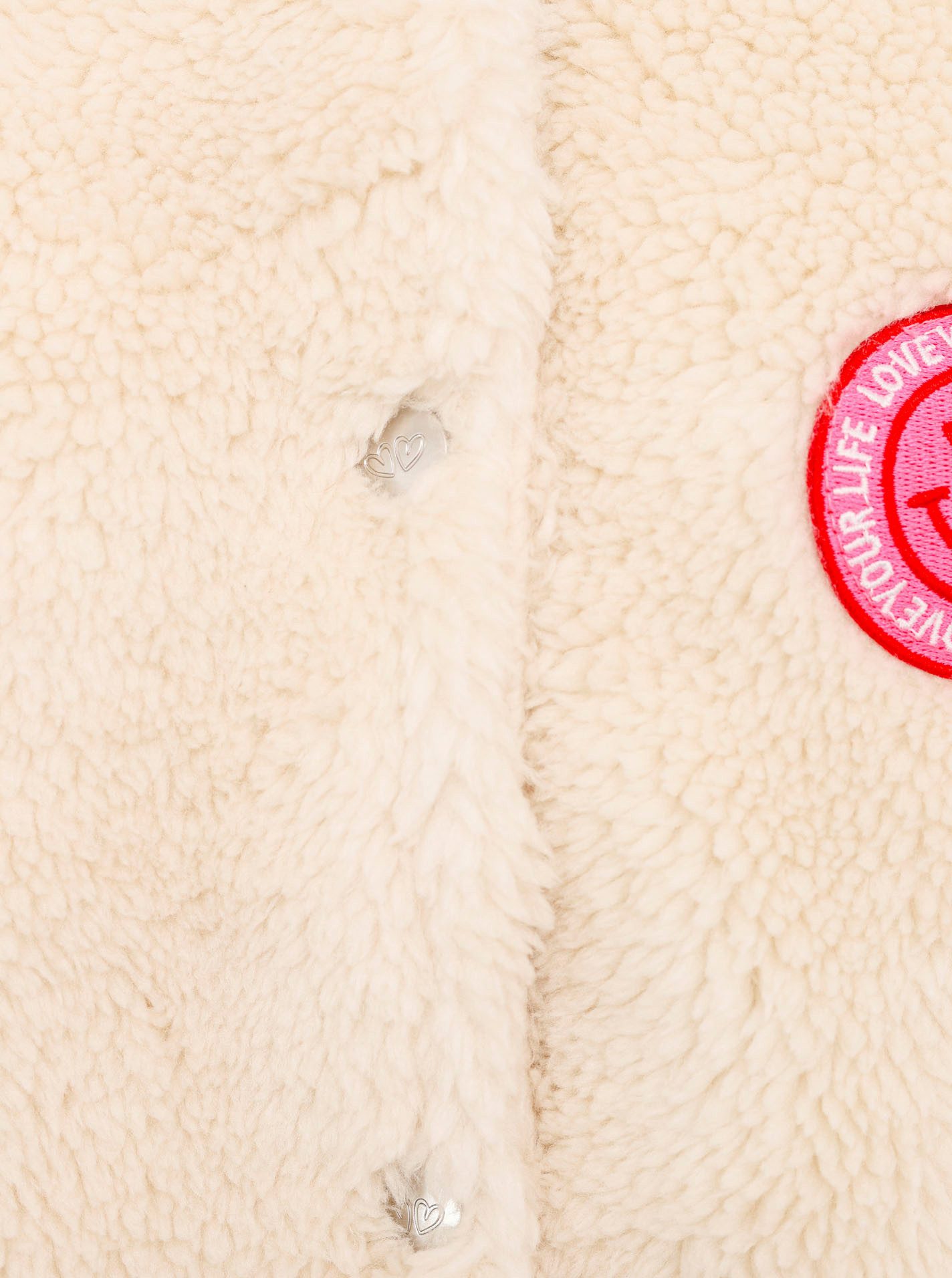 Zwillingsherz Bomberjacke Teddy Flausch "Wild Mind/Smile" Druckknöpfe, Seitliche Taschen