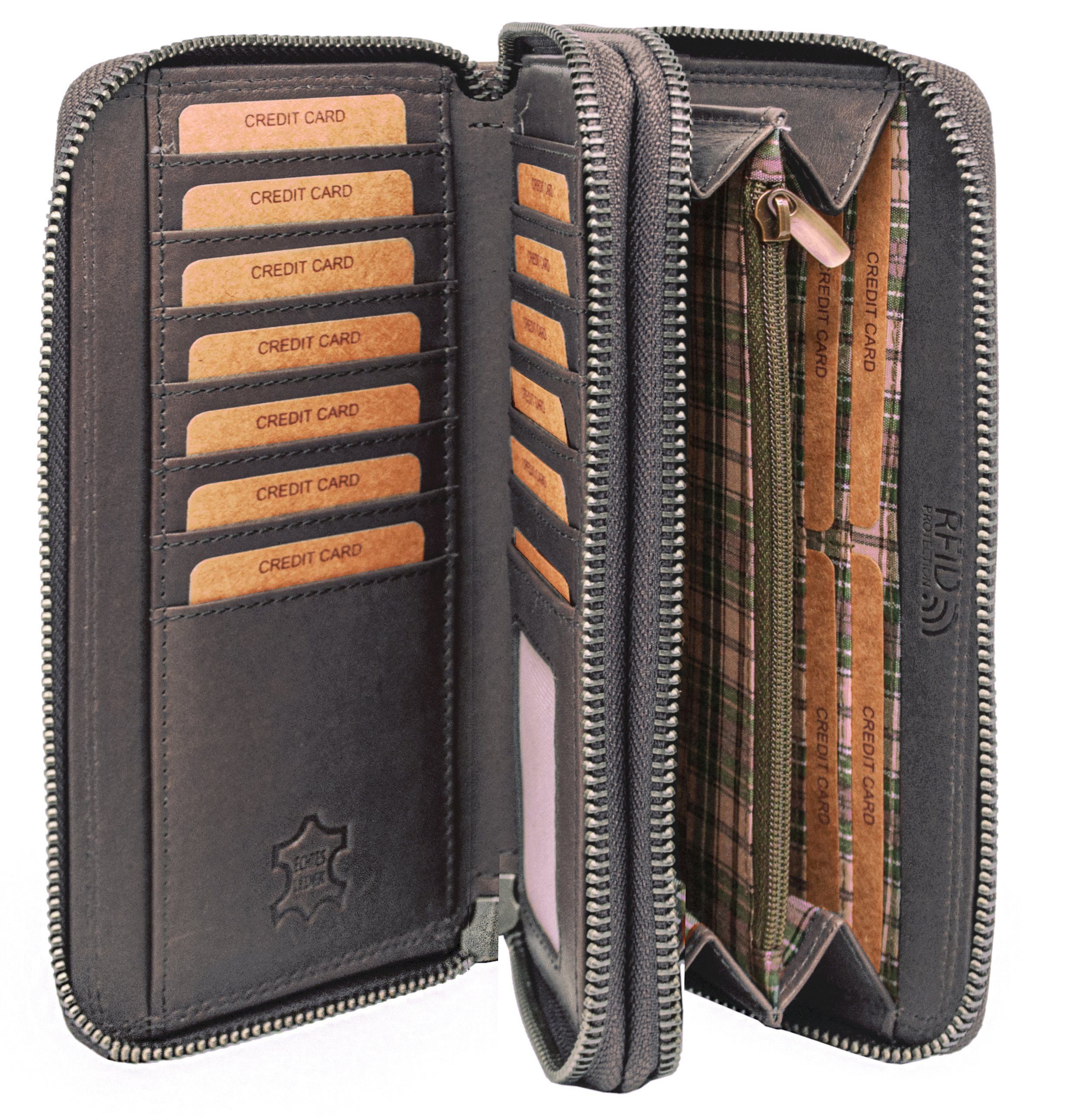 Geldbörse Damen Herren XXL Portemonnaie Echt Leder RFID Groß viele Kartenfächer