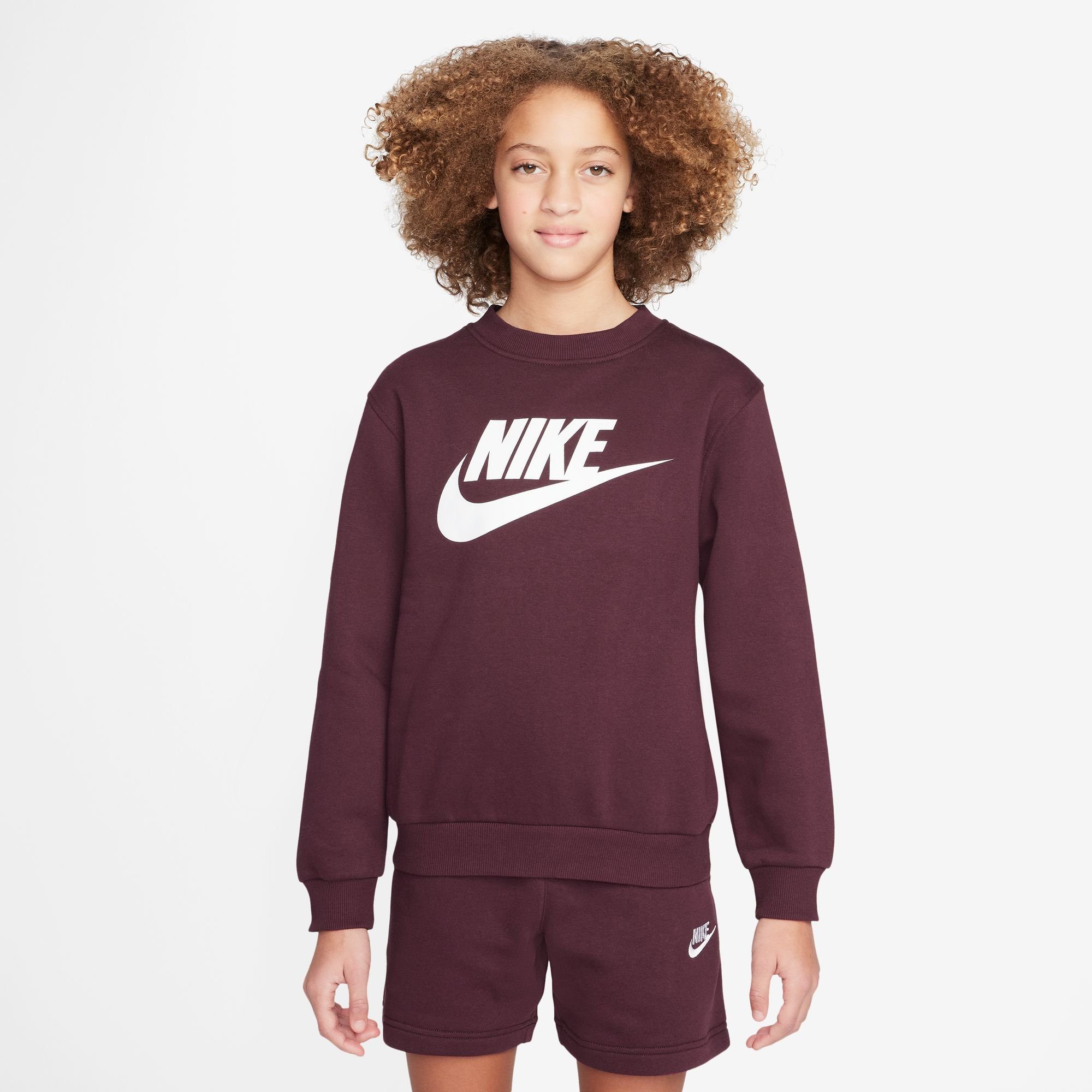 SWEATSHIRT NIGHT Sportswear MAROON/WHITE FLEECE BIG Nike CLUB KIDS' Sweatshirt