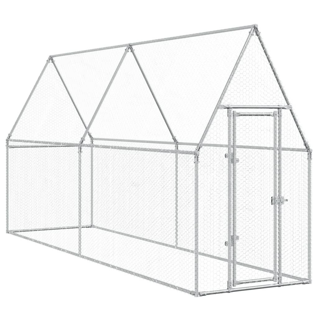 vidaXL Hühnerstall, Hühnerkäfig Silbern 400x100x190 cm Verzinkter Stahl