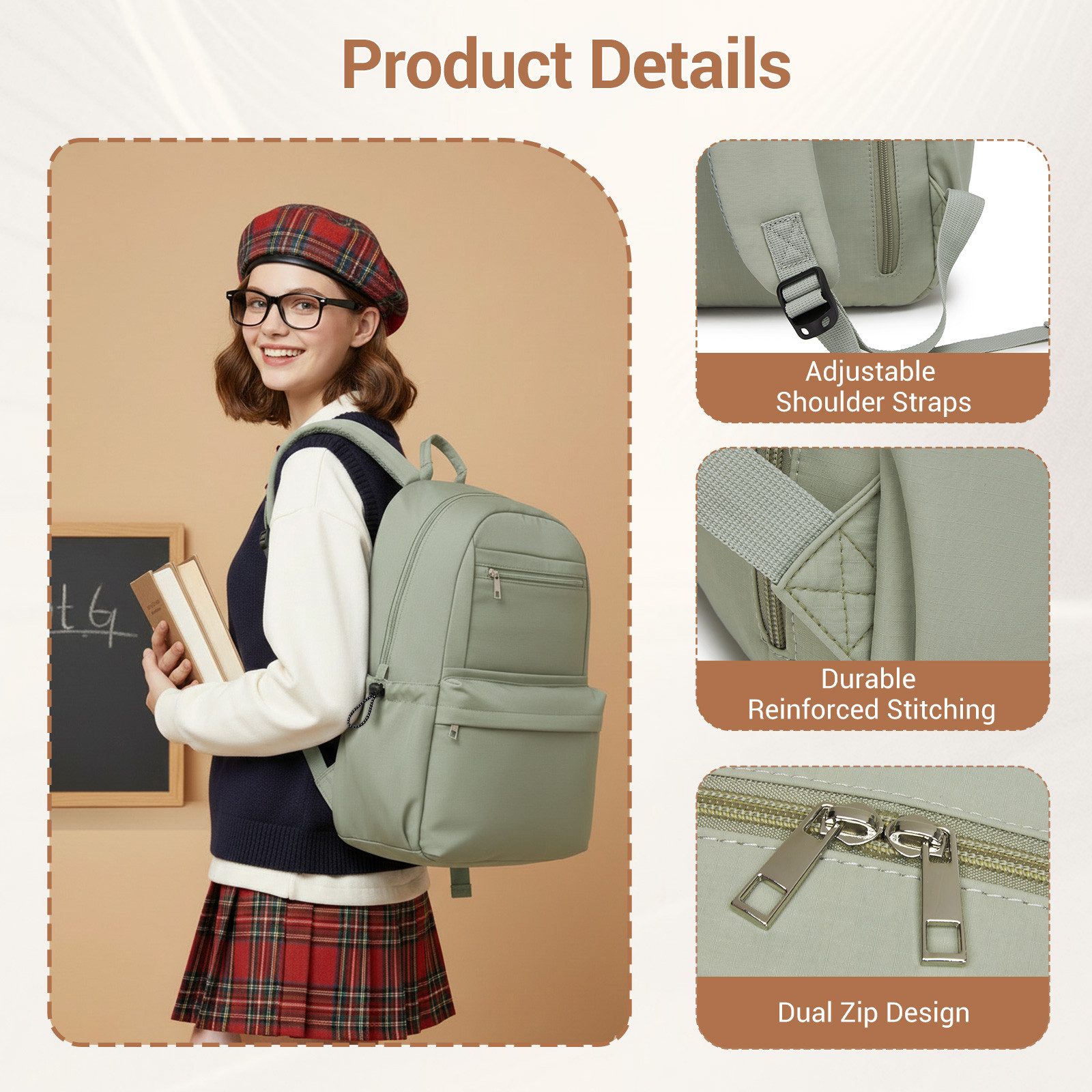 KONO Schulrucksack Laptop-Rucksack 15,6 Zoll, 18L, 44×29×14cm, leicht für Schule – Bild 4 von 5