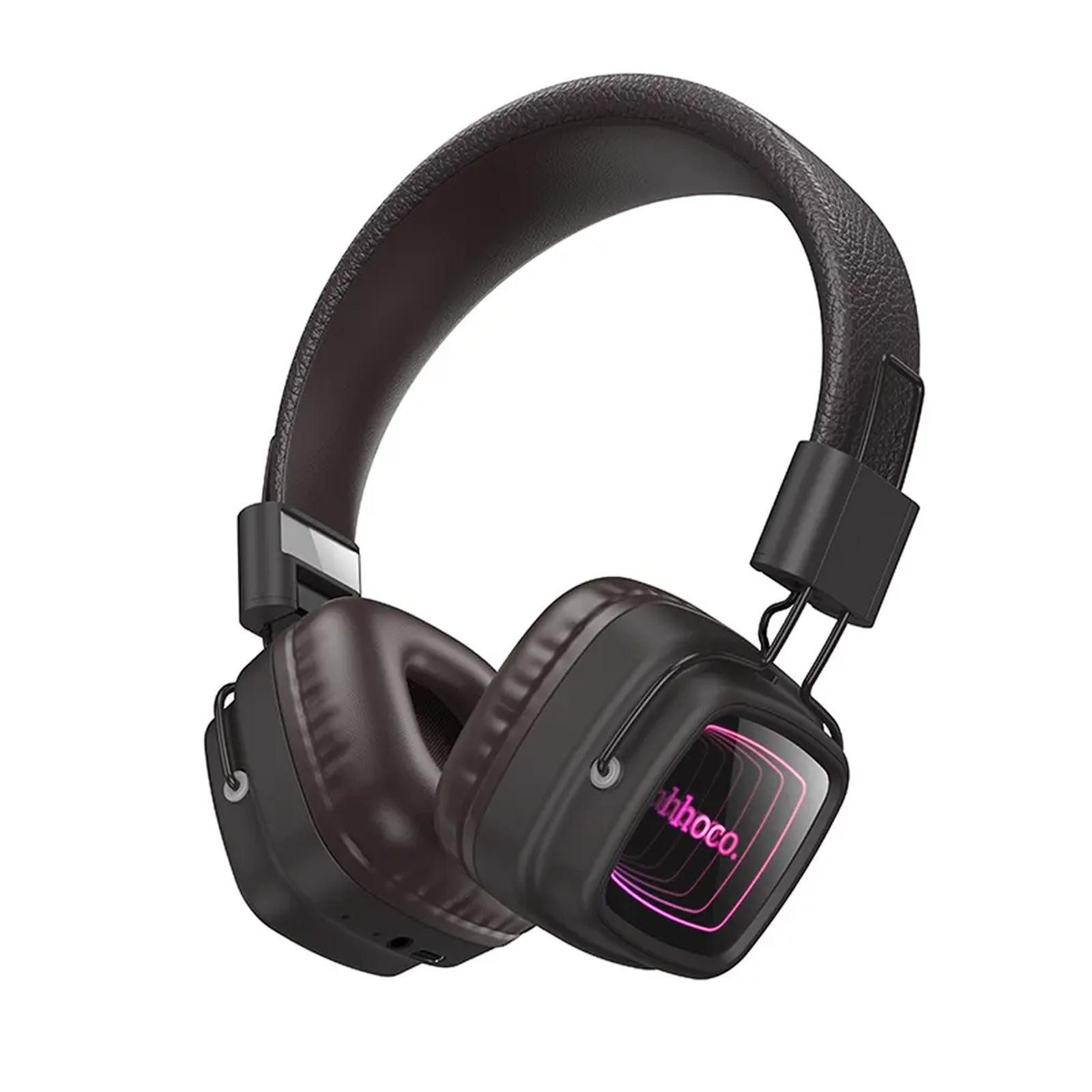 hoco. W72 Kabellose Over-Ear-Kopfhörer RGB-Licht Braun Smartphone-Headset (Bluetooth 6.0, über 25 Std. Laufzeit, 40-mm-Treiber und weiche Polster)