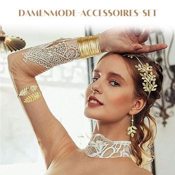 Daisred Schmuckset 6 Stück Goldschmuck Damen, Armbänder Ohrringe Haarkamm Accessories