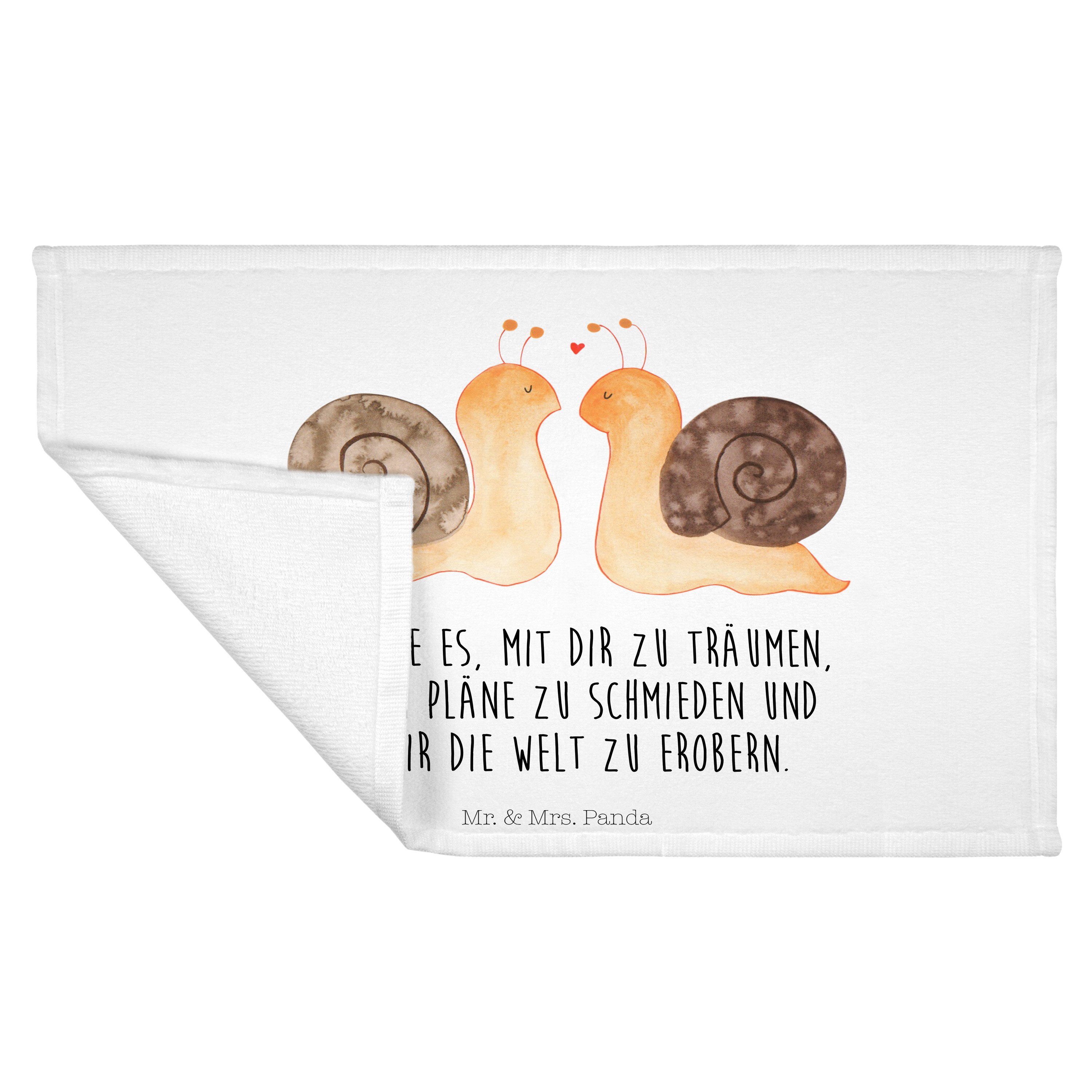 Mr. & Mrs. Panda Handtuch Schnecken Liebe - Weiß - Geschenk, Duschtuch, zufrieden, Ehemann, Handtuch, Partner, Ehefrau, Saunatuch, Badetuch, Strandtuch, Pärchen, Hocheitstag, (1-St)