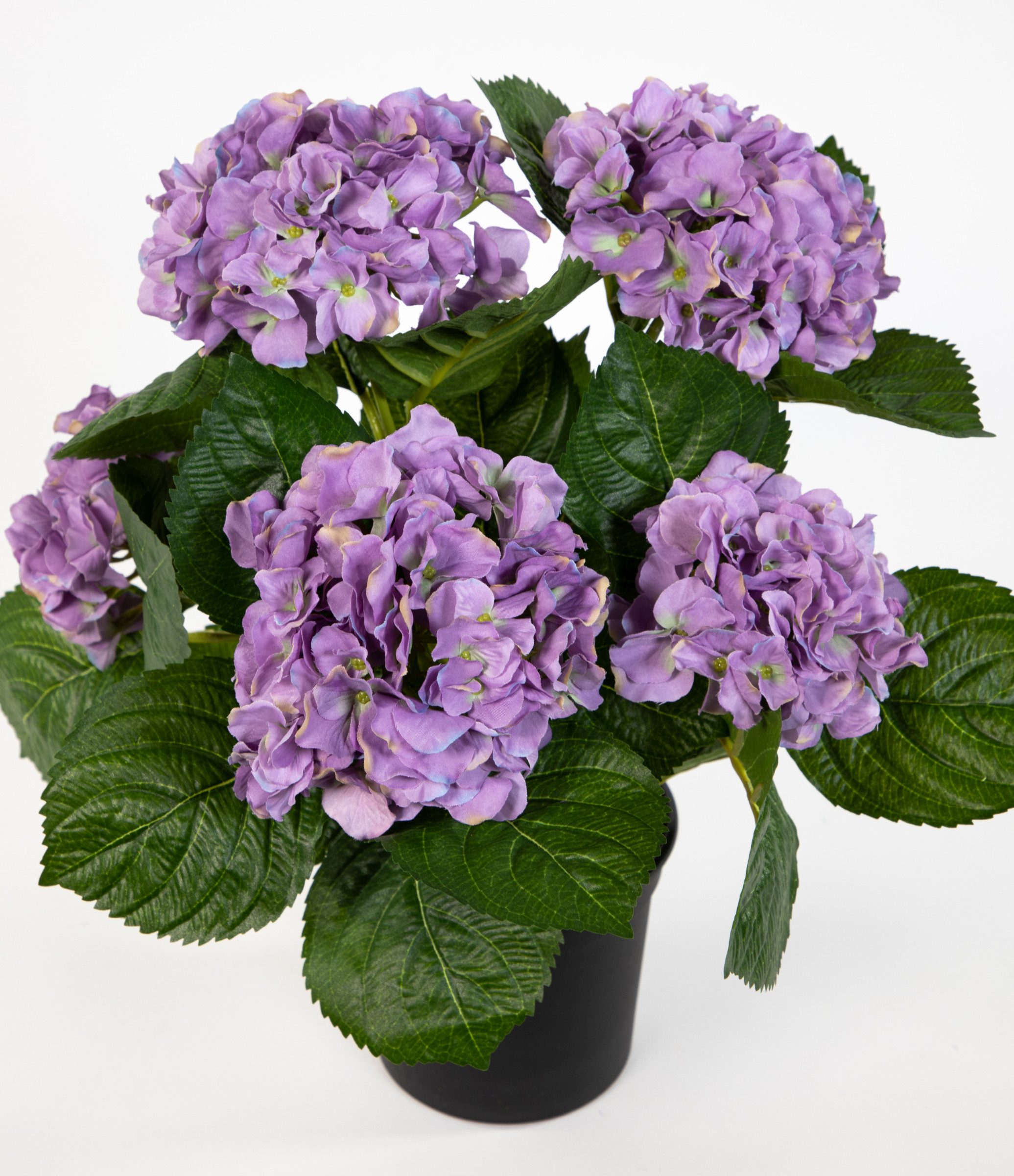 Kunstblume Hortensienbusch Deluxe 42cm im Topf LM Kunstpflanzen künstliche Blumen Hortensie, Seidenblumen Roß, Höhe 42 cm, Lila