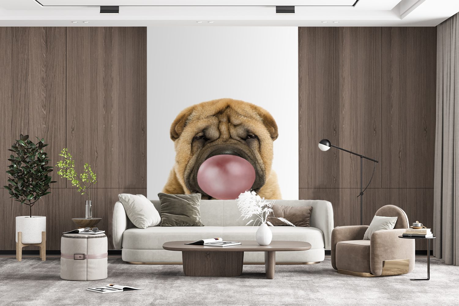 für Jungen Hunde -, bedruckt, Spaß Matt, Tapete Fototapete Pusten - MuchoWow - Hund Montagefertig Kinder Wohnzimmer, - - - (3 Tiere Kaugummi Wandtapete für Vinyl St), -