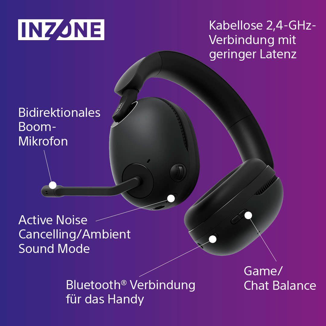 Wireless) Bluetooth, schwarz Gaming-Headset INZONE LED H9 Attention Noise Cancelling Sony Modus, Ladestandsanzeige, Quick (ANC), (Active