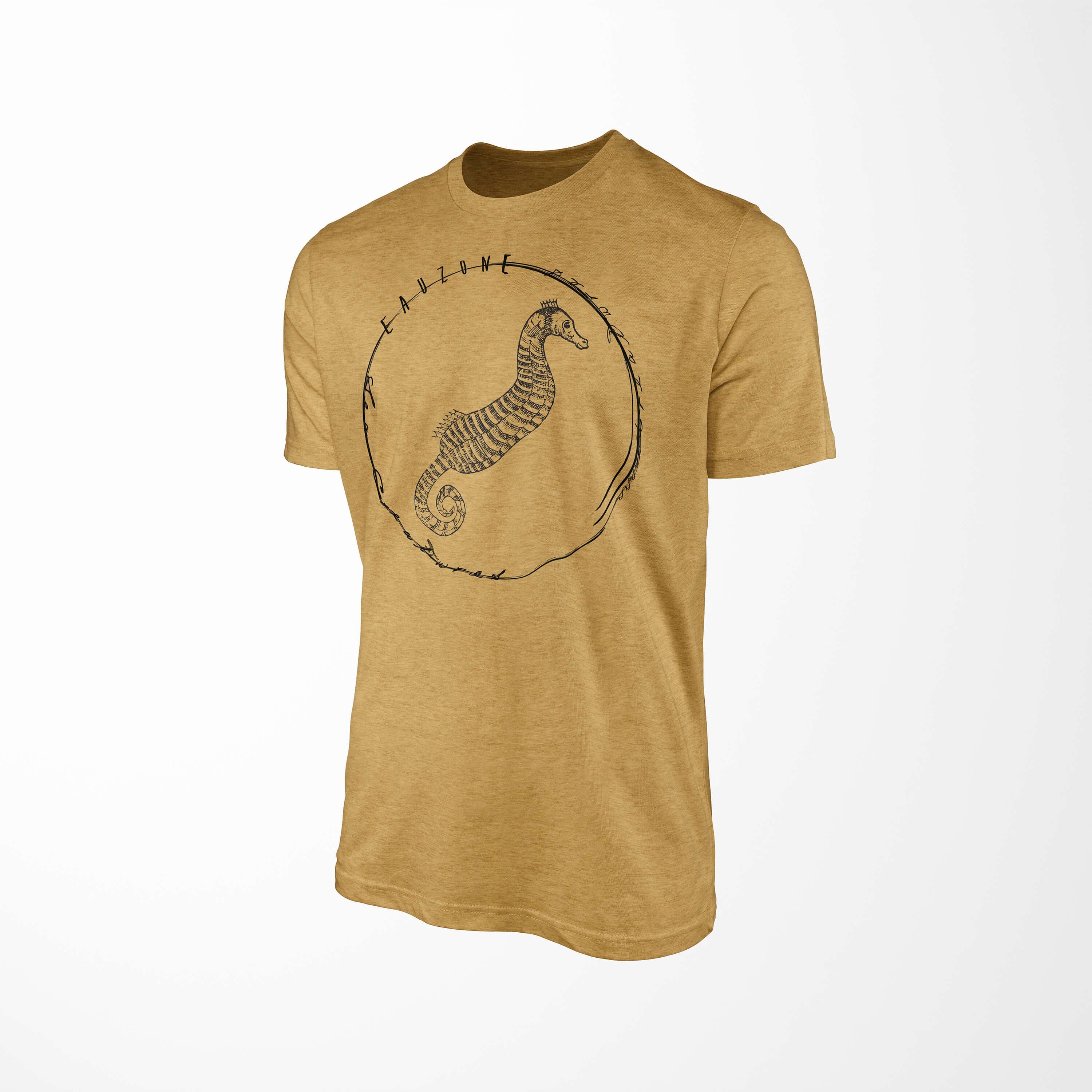 Sinus Art T-Shirt Serie: Antique Sea und Struktur Sea Tiefsee / T-Shirt feine - Creatures, sportlicher 045 Fische Gold Schnitt