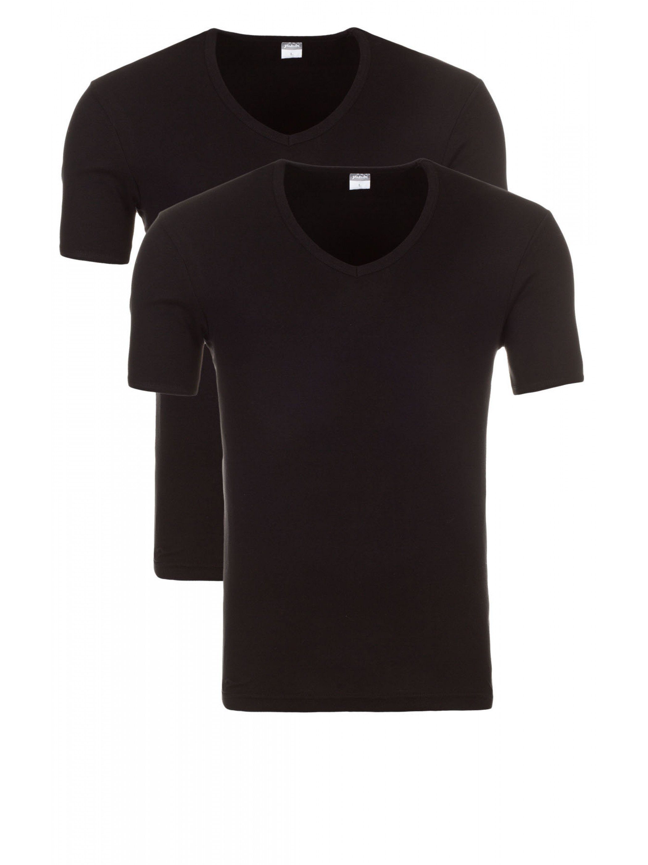 Yazubi V-Shirt Yazubi - Basic V-Neck Tee (2-tlg., 2er-Pack) bequemes T-shirt mit V-Ausschnitt Schwarz (2er pack black 1001)