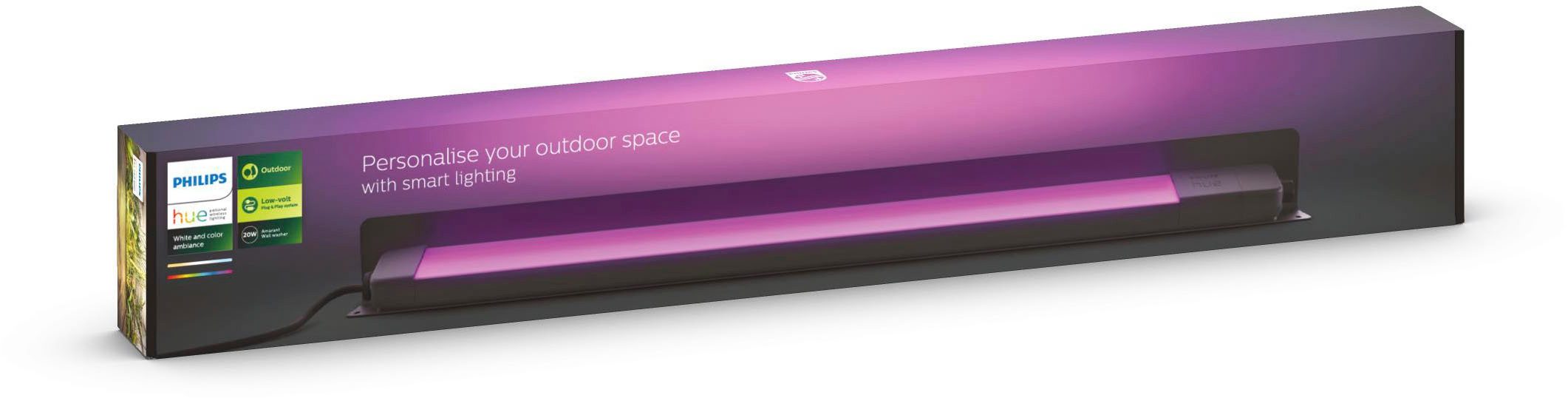 Philips Hue LED Wandstrahler White & Color Ambiance Amarant Wandfluter schwarz, Abschaltautomatik, Bluetooth, CCT - über Fernbedienung, Dimmfunktion, Farbsteuerung, Farbwechsel, Leuchtdauer einstellbar, Memoryfunktion, Nachtlichtfunktion, RGB, Smart Home, Timerfunktion, dimmbar über Fernbedienung, erweiterbar, mehrere Helligkeitsstufen, LED fest integriert, RGB, Erweiterung für Niedervolt-System für Outdoor ohne Netzteil