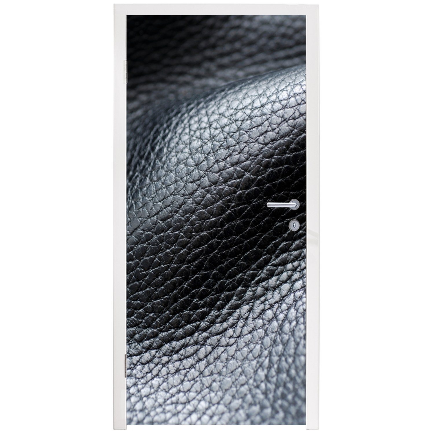 75x205 cm Fototapete Schwarz bedruckt, MuchoWow Tür, - Matt, Textur Leder (1 St), - Hell, für - Türtapete Türaufkleber,