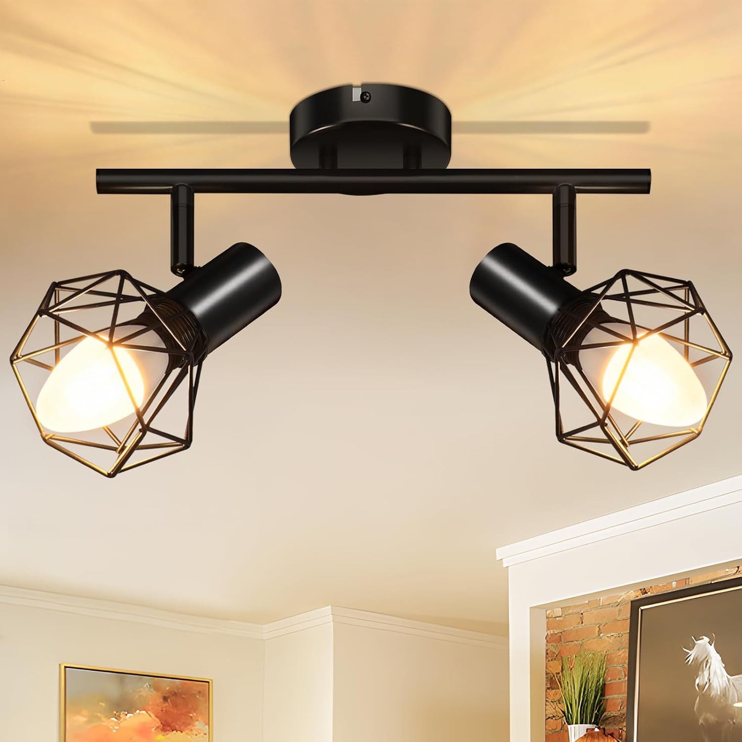 Nettlife Deckenstrahler Deckenlampe 1/2/3/4-flammig Rund schwarz E14 max. 40W, 350° Drehstab+ 90° Drehpunkt, ohne Leuchtmittel, für Wohnzimmer Flur Schlafzimmer küche esszimmer