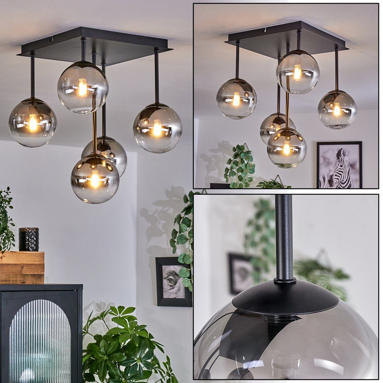 hofstein Deckenleuchte Deckenlampe aus Metall/Glas in Schwarz/Rauchfarben/K günstig online kaufen