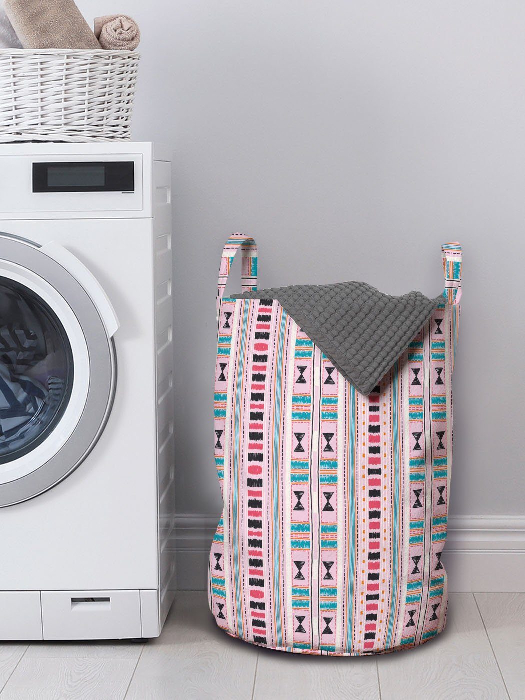 Kente Kordelzugverschluss Motiv Wäschesäckchen Abakuhaus Stripes mit für Waschsalons, Wäschekorb Griffen Geometrische Volk