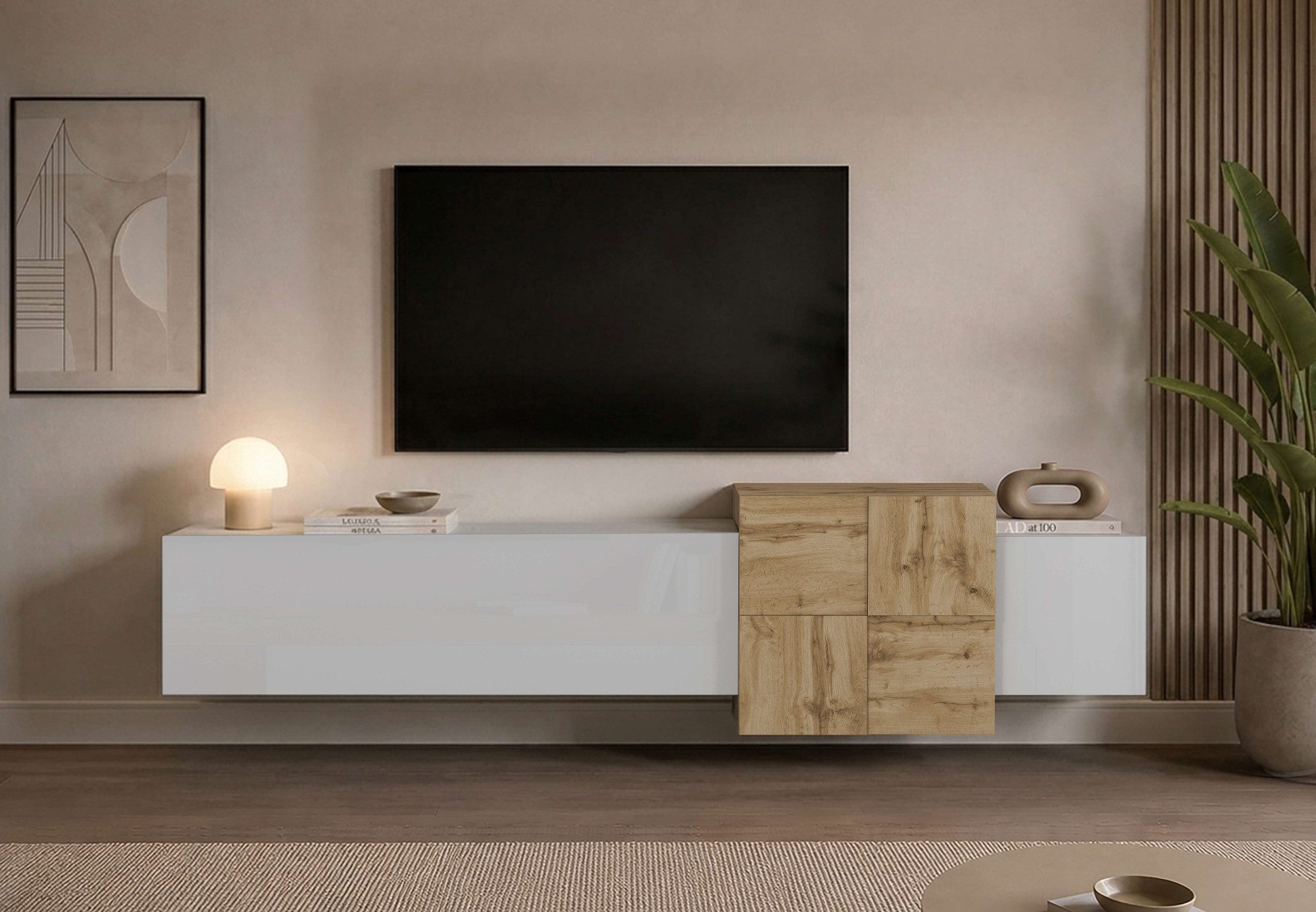 OTTO home Lowboard Lowboard NEXOS,Lowboard,TV-Kommode,TV-Möbel,TV-Bank (1 St., stehend und hängend), Mit 2 Drehtüren, 1 Klapptür, 4 geschl. Fächern, reversibel, B. 210 cm