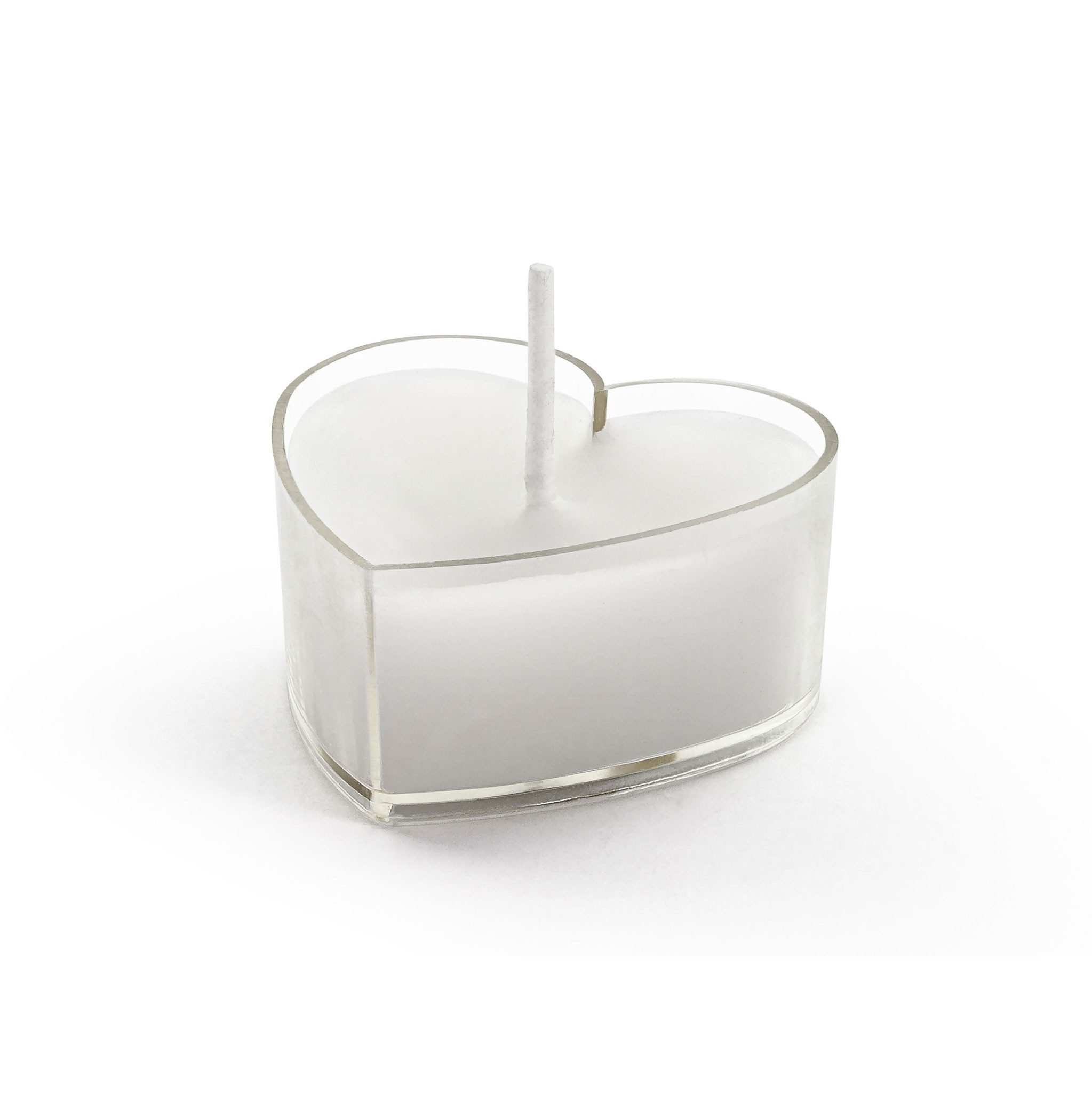 partydeco Teelicht, Teelichter Kerzen Wachs 2x4cm Herzen 10 Stück Weiß / Transparent