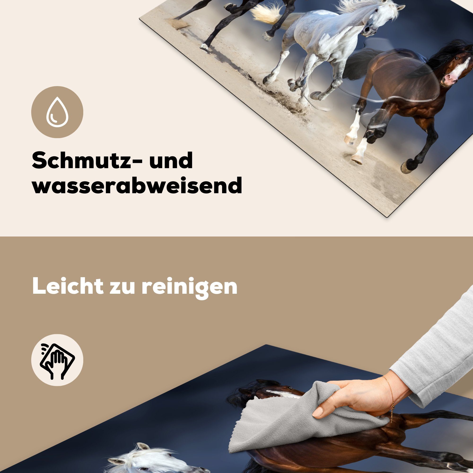MuchoWow tlg), für 77x51 küche Arbeitsplatte Vinyl, (1 cm, - Ceranfeldabdeckung, Sand, Herdblende-/Abdeckplatte Pferde Tiere -