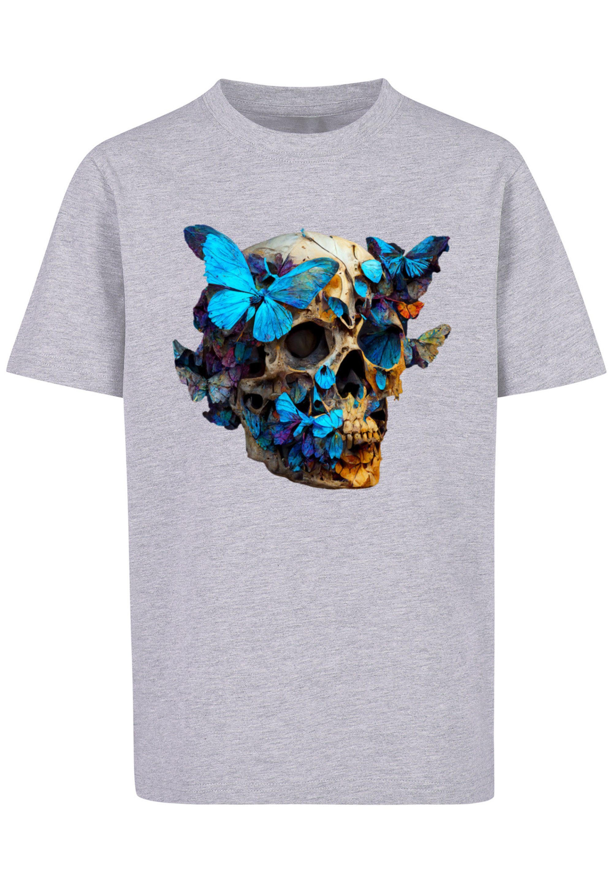 F4NT4STIC T-Shirt Schmetterling UNISEX TEE heather Print grey Skull