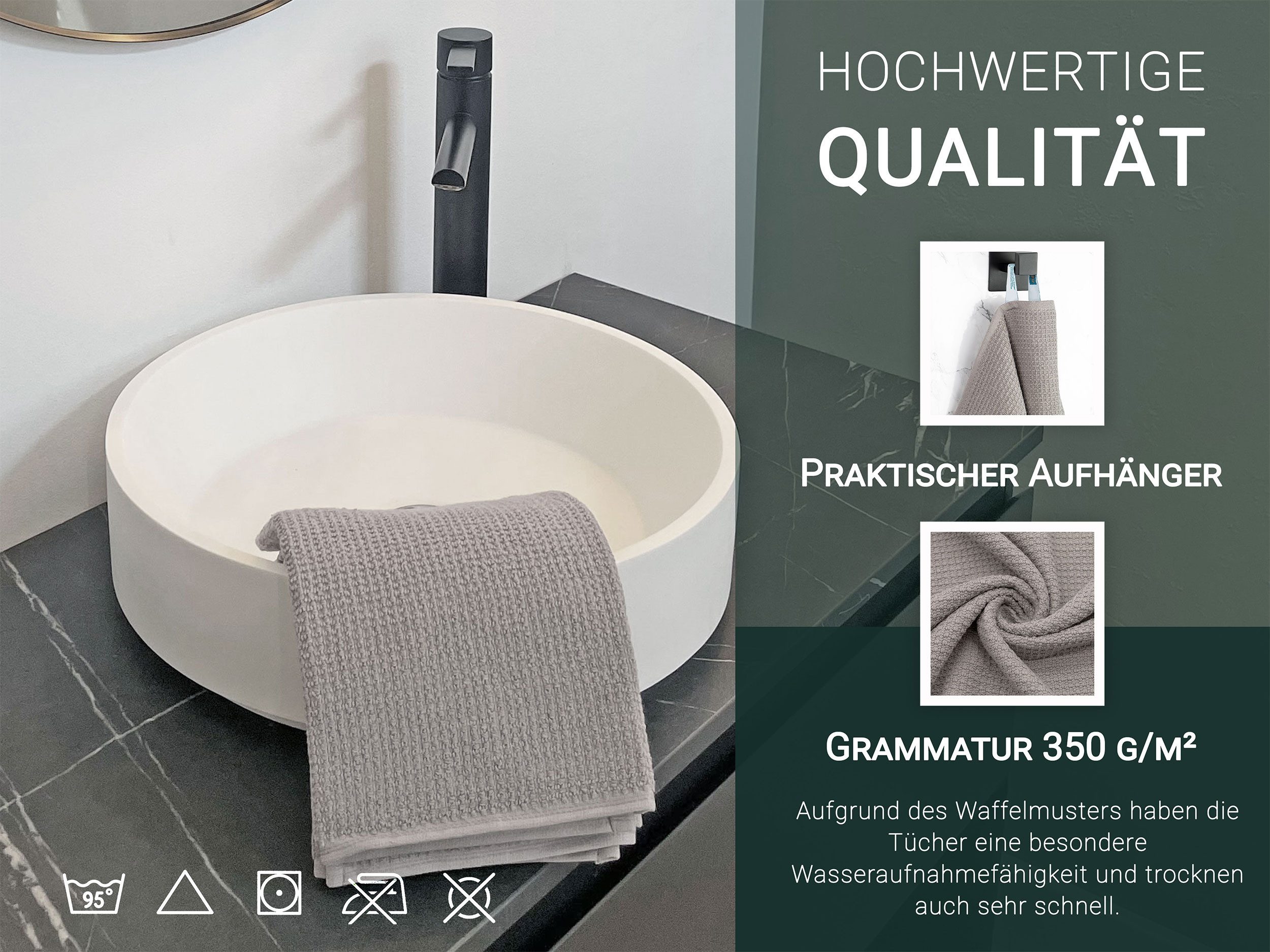 ZOLLNER Gästehandtücher, Waffelpique (10-St), 30 x 50 cm, 100% Baumwolle, vom Hotelwäschespezialisten, Waffelpique