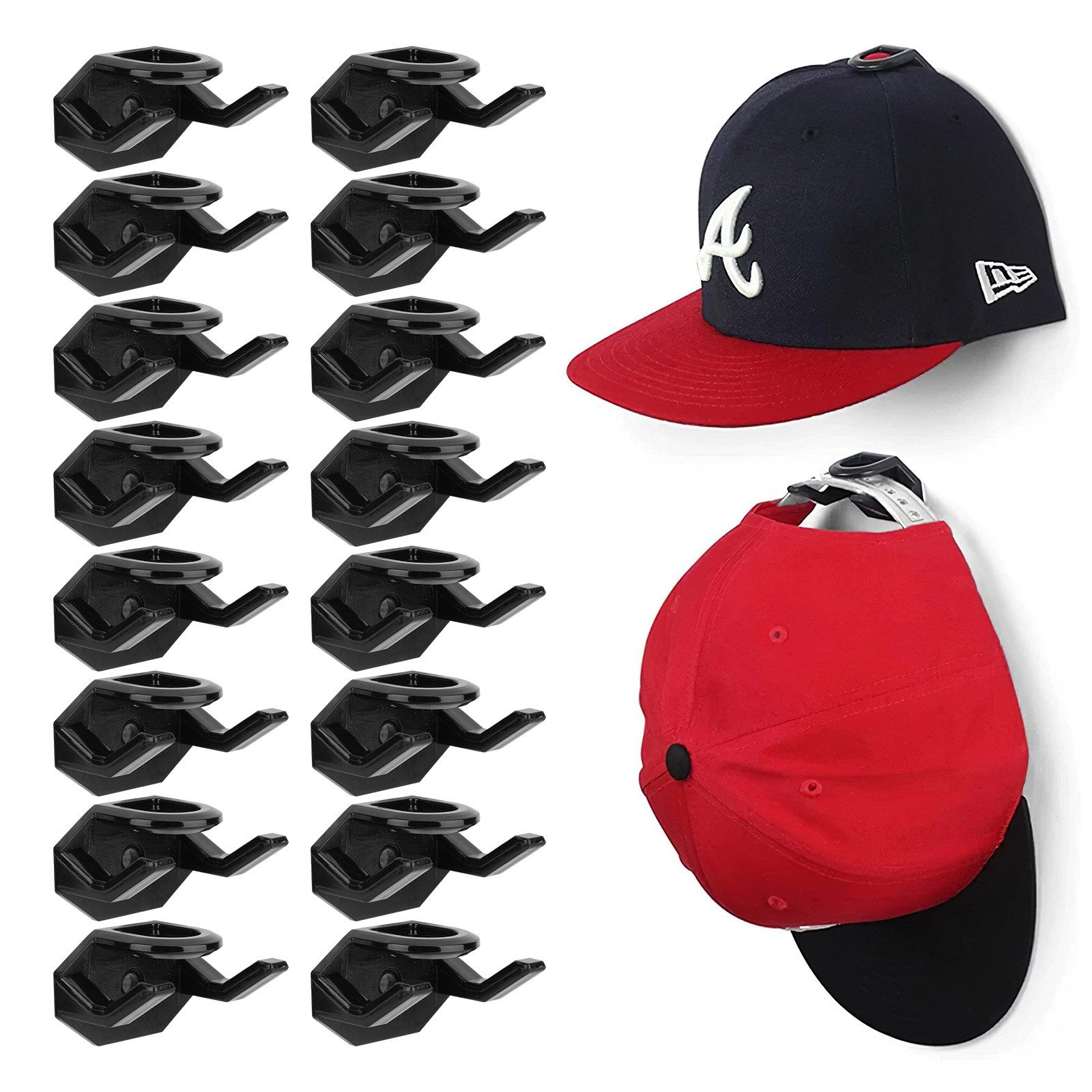 BlingBin Kleiderhaken 16er Pack selbstklebende Cap Halterung Huthalter, Wand, (16er Set, 16-St., 16pcs), Wandhalter für Baseballmützen Huthalter Basecap Halterung