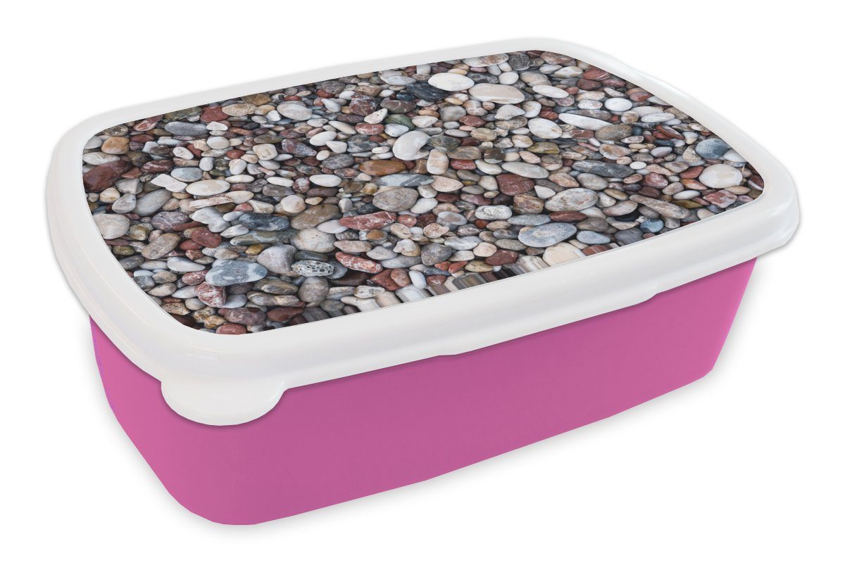 MuchoWow Lunchbox Naturstein - Schotter - Steine, Kunststoff, (2-tlg), Brotbox für Erwachsene, Brotdose Kinder, Snackbox, Mädchen, Kunststoff rosa