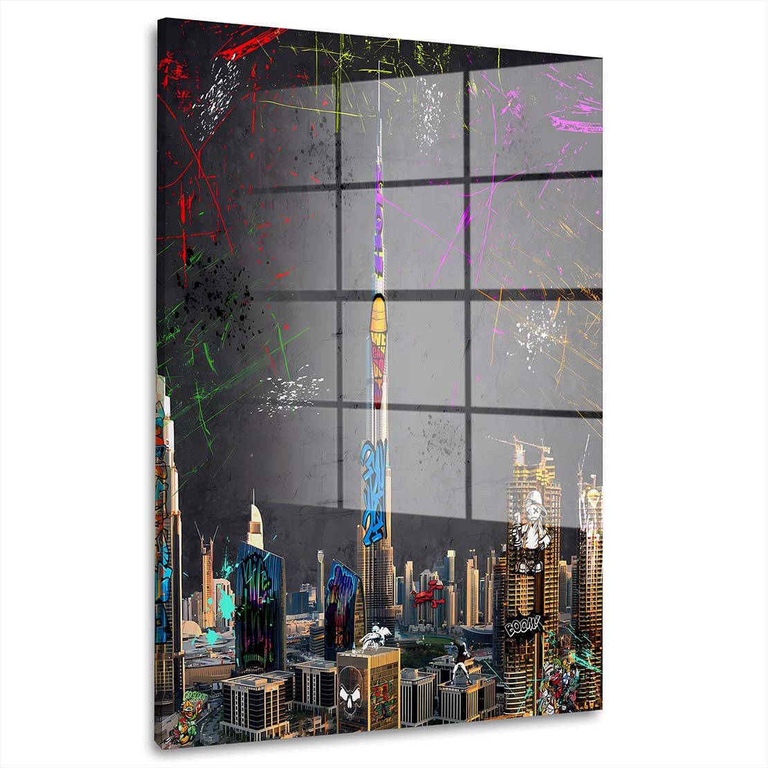 Artedinoi Acrylglasbild Dubai Hochhäuser Graffiti Acrylglas Wandbild Bild Wanddeko Wohnzimmer