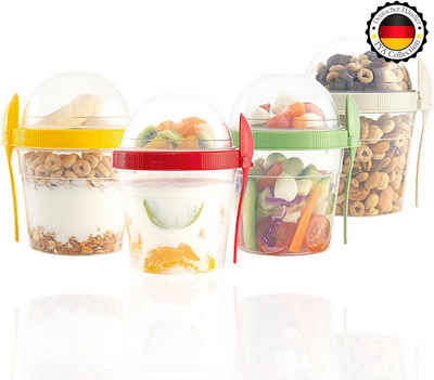 TYA Collection Müslischale Müslibecher to go mit Deckel Joghurt Becher mit Löffel zum Frühstück, Kunststoff, (4er Set, 4-tlg), Hochwertige Kunstreproduktion