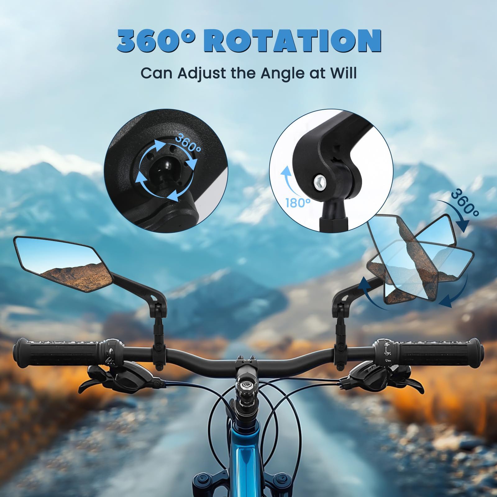 SURFOU Fahrradspiegel für Fahrrad/E-Bike, 360° Klappbar & Drehbar Fahrrad Rückspiegel 1 Paar (360° verstellbare Bar-End-Spiegel aus ABS & Aluminium – Hochklares Glas, einfache Montage, für 22-25 mm Lenker)